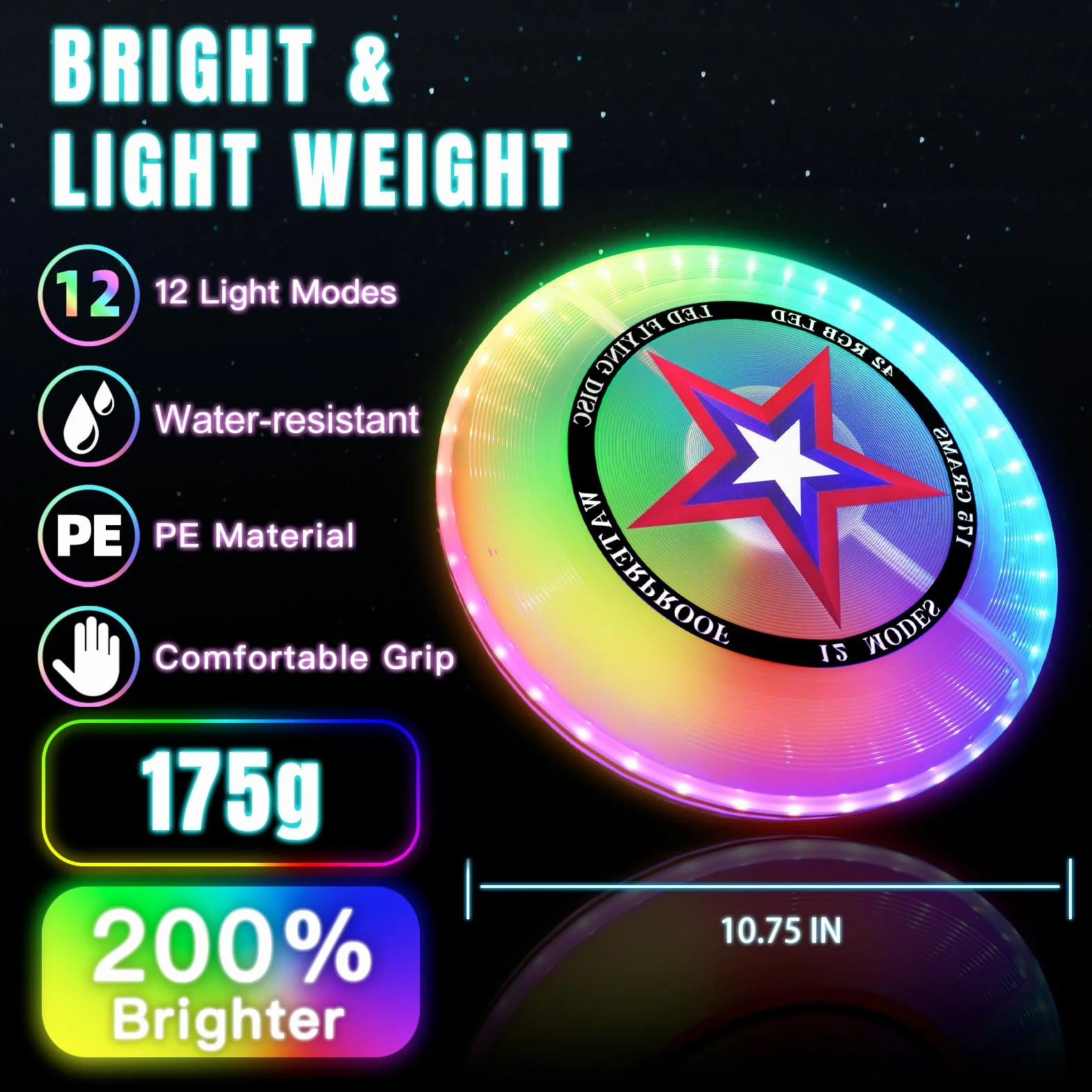 Disque volant à LED lumineux 175 g étanche jouet pour enfants adultes jardin camping