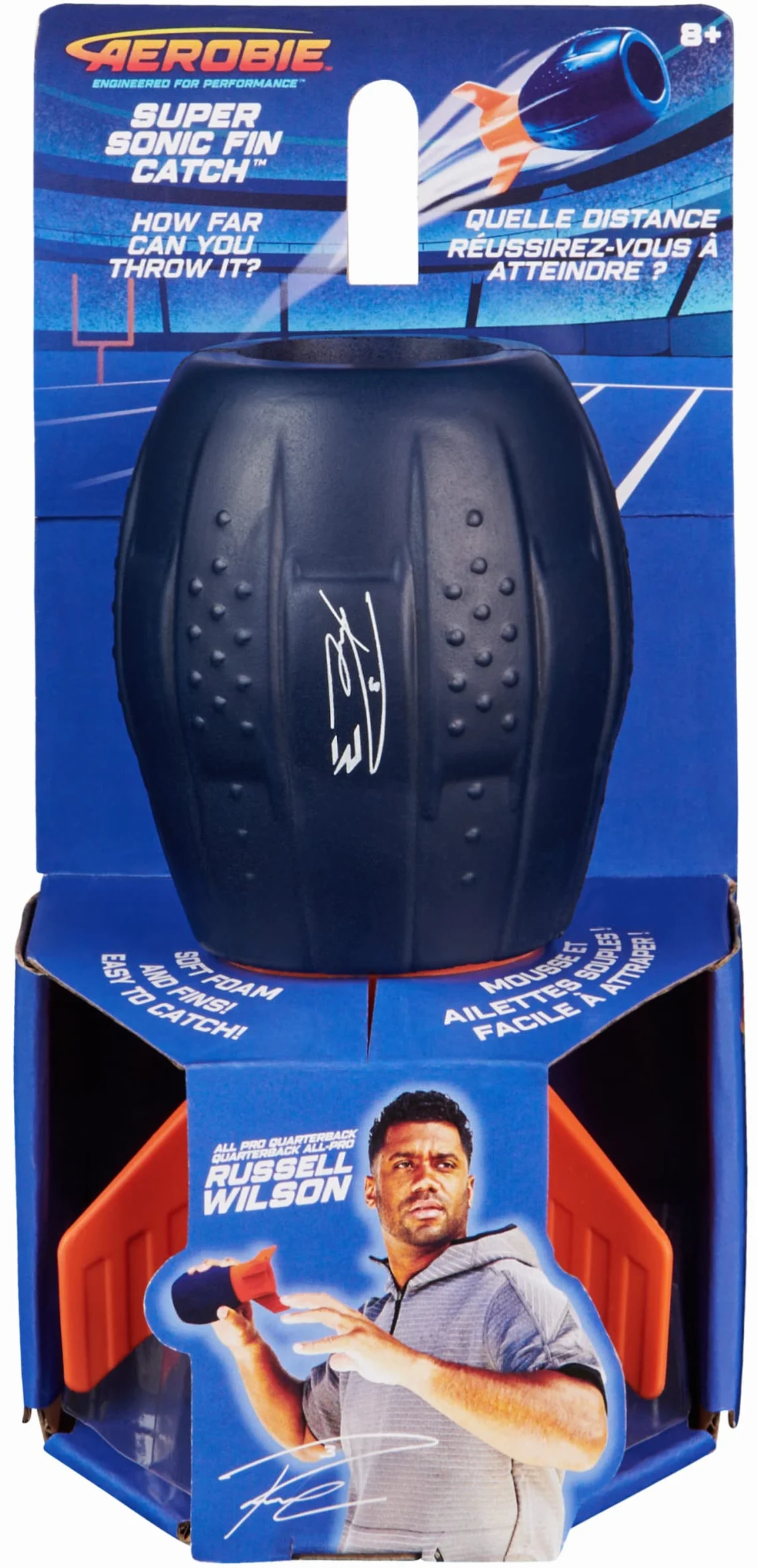 Aerobie Super Sonic Fin Catch Football Jouet d'extérieur Matériau Souple Enfants Adultes 8+ Ans Bleu/Orange