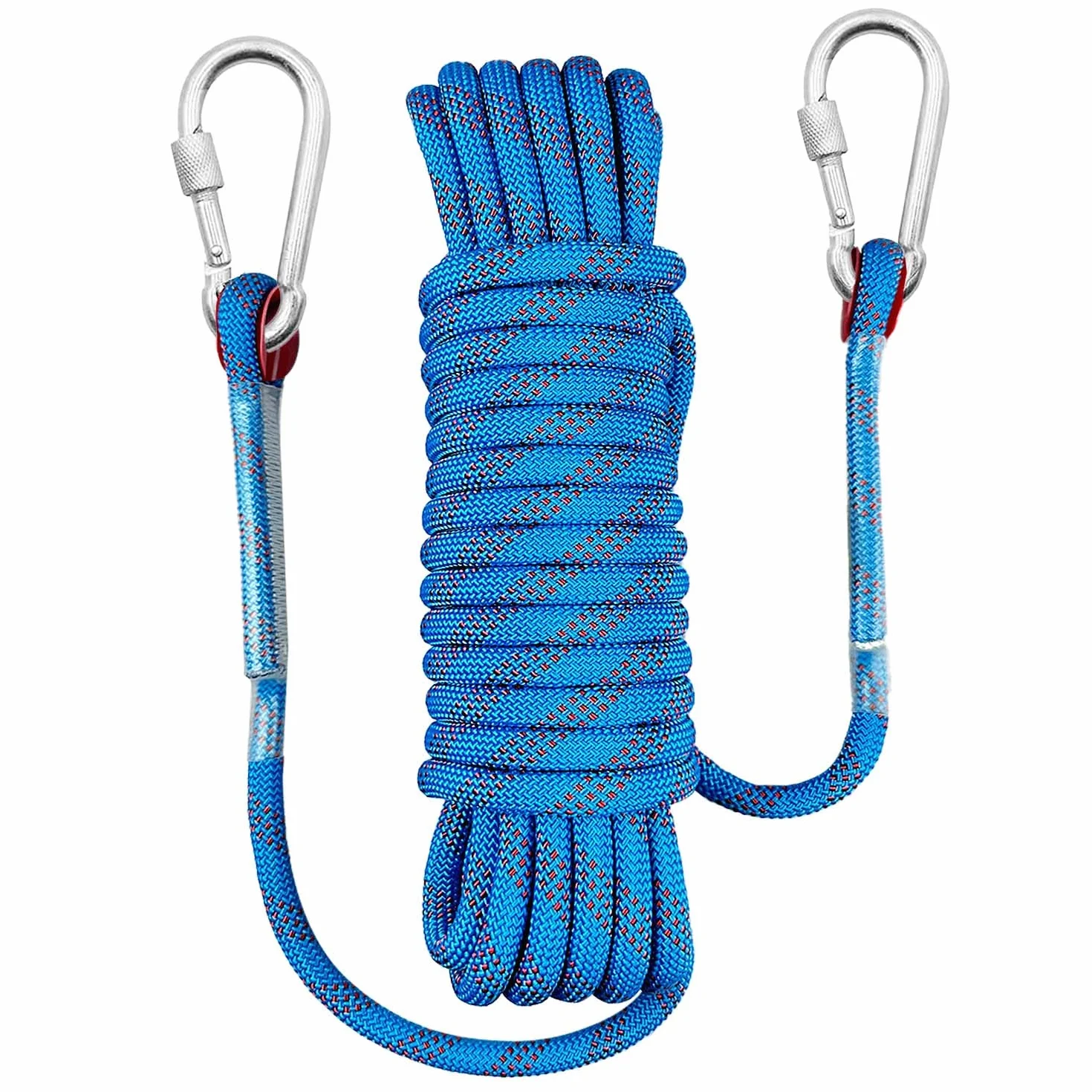 Corde Escalade 10m 10mm avec 2 Mousquetons pour Descente en Rappel Sport Sauvetage