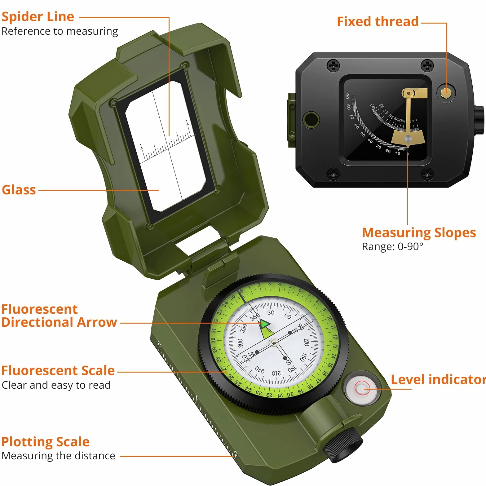 Proster Boussole Militaire Professionnelle avec Clinomètre en Métal Imperméable pour Camping, Hiking, Géologie
