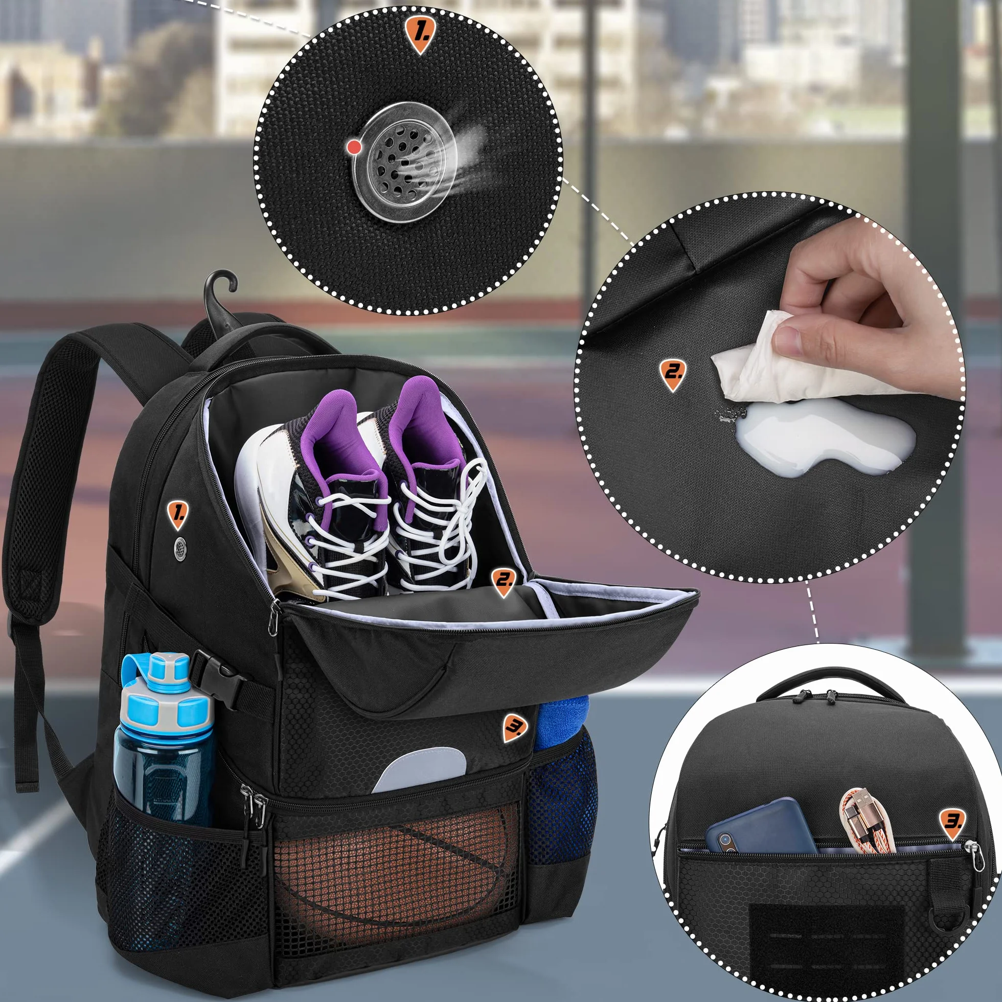DSLEAF Sac à Dos de Basket-Ball pour Homme avec Compartiment pour Ballon et Chaussures