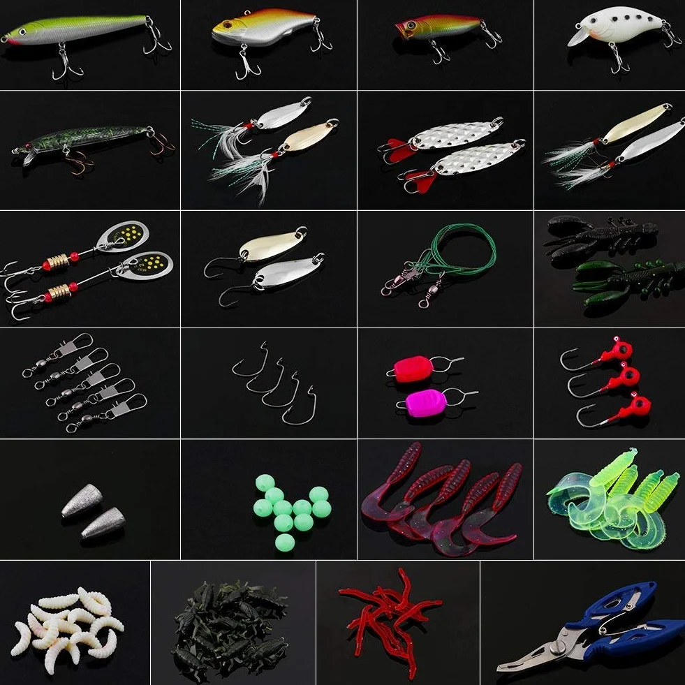 Vicloon Kit d'appâts de Pêche 101pcs - Leurres Durs et Souples avec Boîte