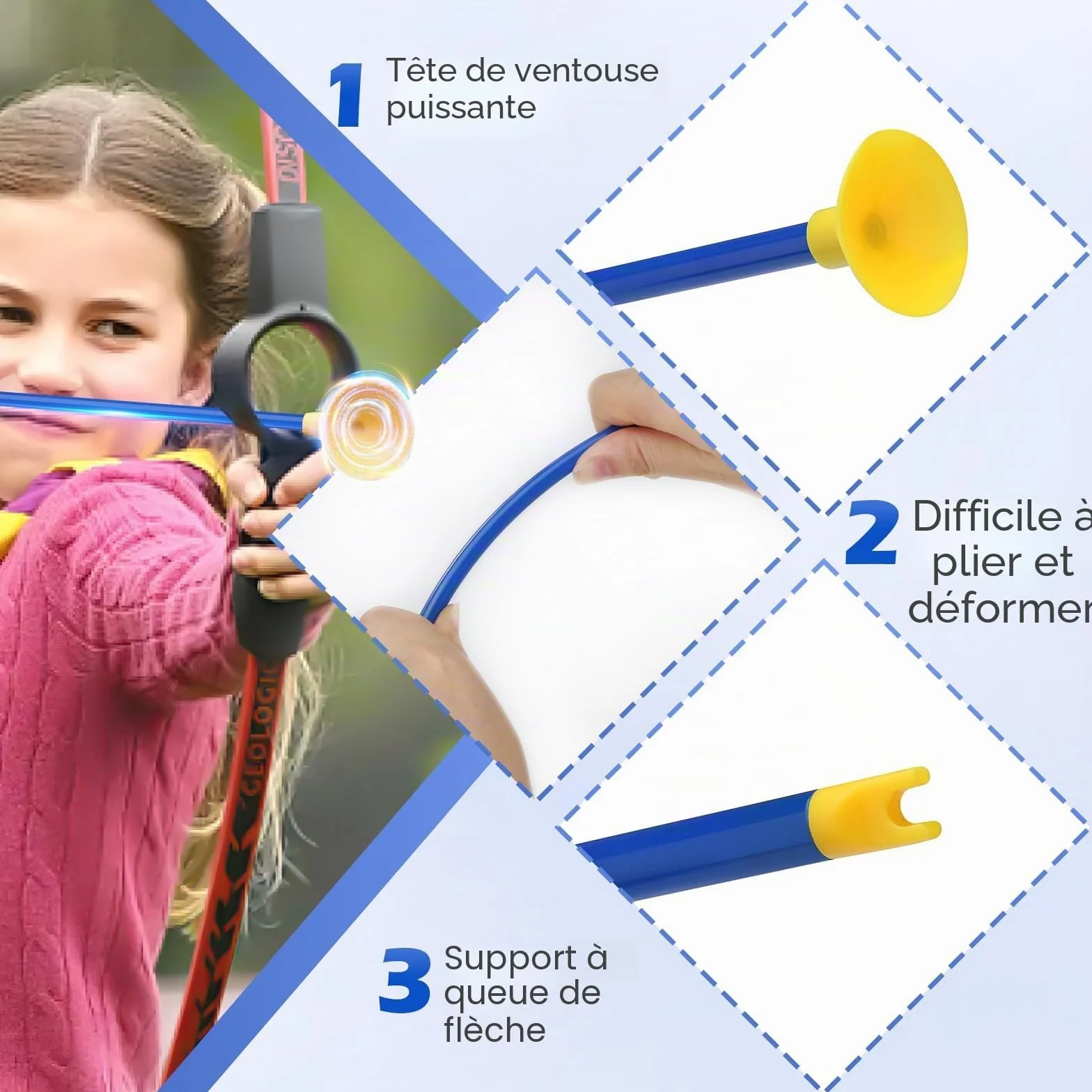 Ventouse Flèches 42 cm avec Carquois, Accessoires de Tir à Larc, Ensemble pour Enfants