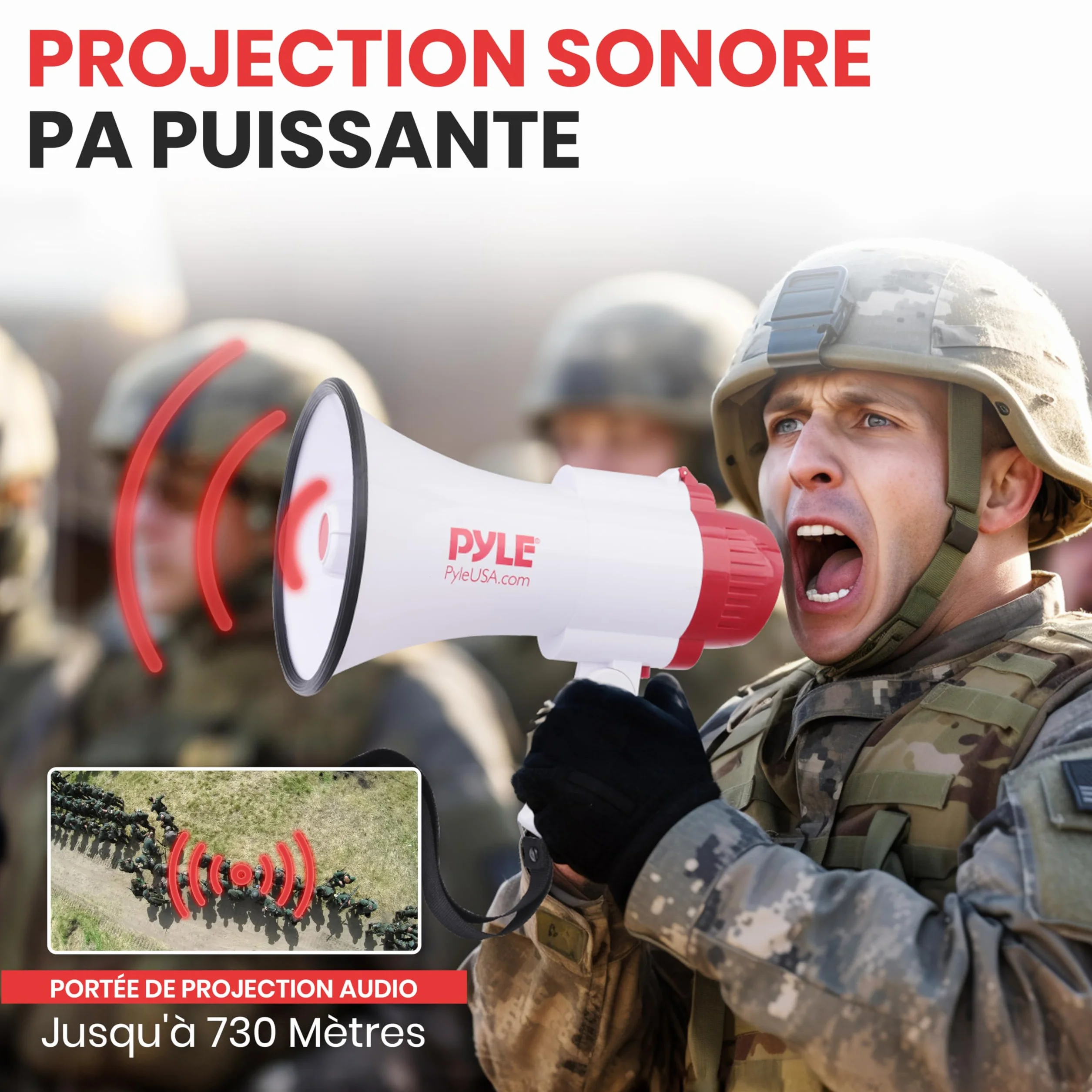 Pyle Mégaphone Porte-Voix 30W avec Sirène et Enregistrement – Haut-Parleur PA Portatif, Portée 731m