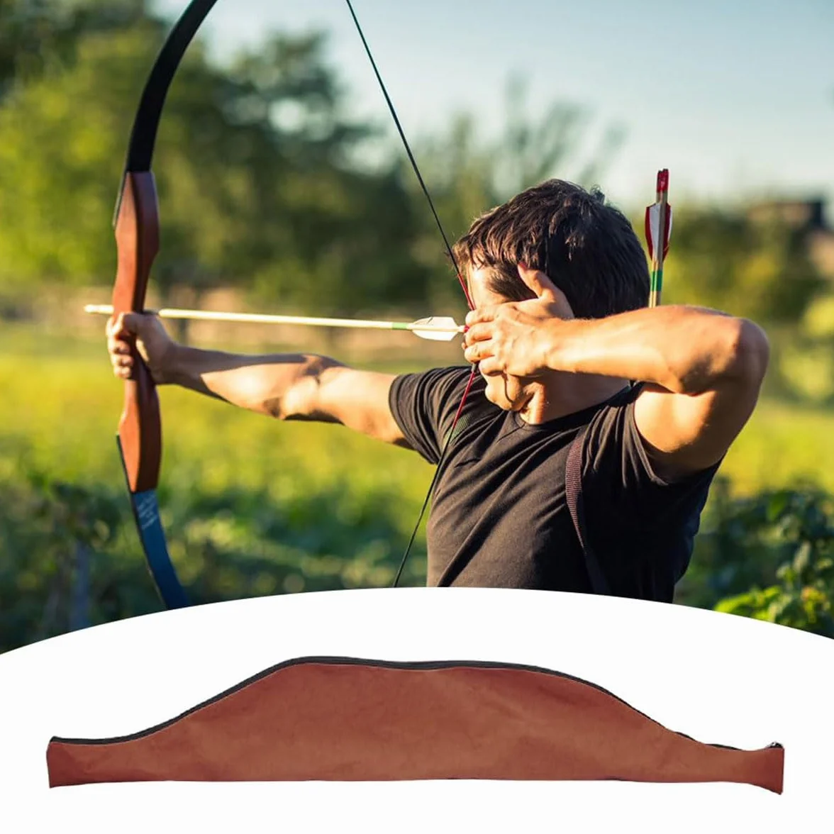 Étui pour arc long en cuir marron Sac à arc traditionnel rangement équipement de tir