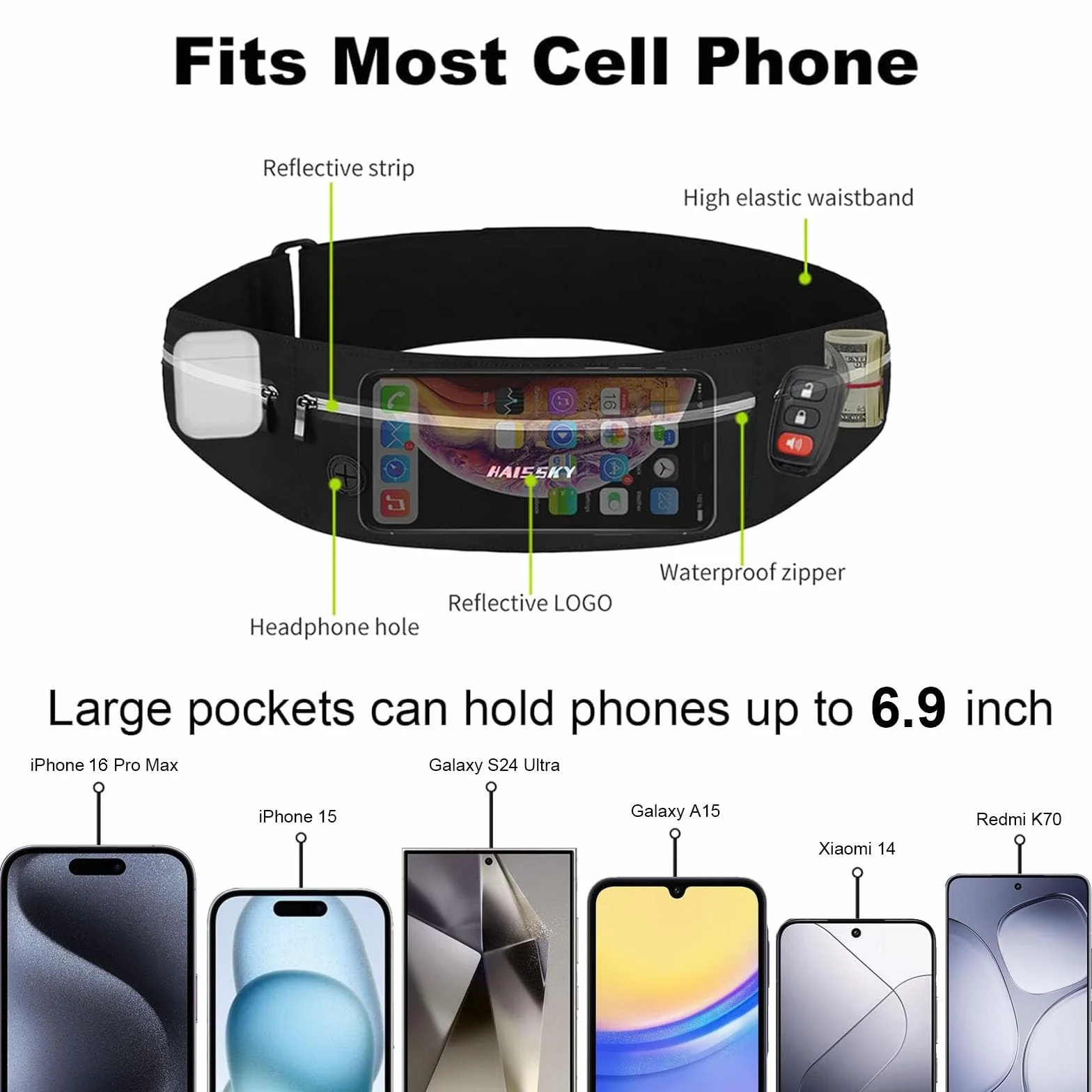 HAISSKY Ceinture de Course Sport Etanche Réglable Running Belt pour Homme Femme Support de téléphone