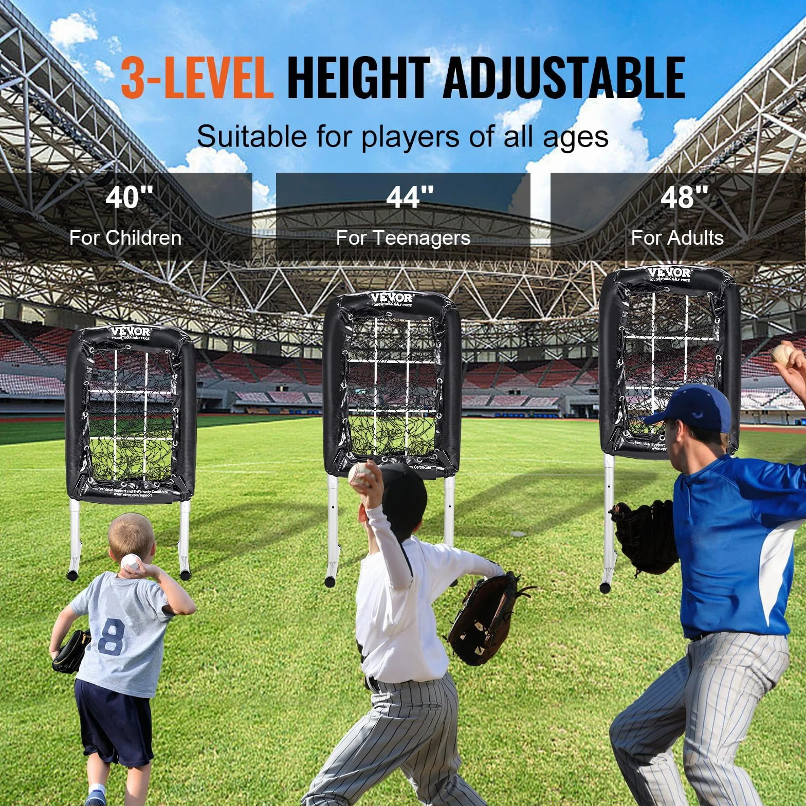 VEVOR Filet d'Entraînement Baseball Softball Pickleball 9 Trous 50,8 x 74 cm Portable Hauteur Réglable 3 Niveaux