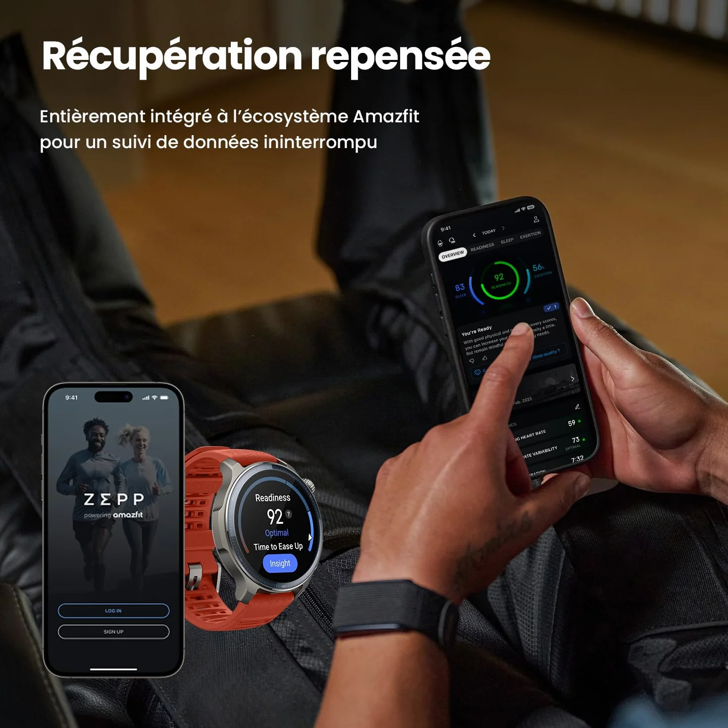 Amazfit Helio Strap Bracelet d'Activité Suivi Sommeil Cardio 10 Jours Batterie 50+ Modes de Sport Musculation Course Hyrox Tracker d'Activité Android iOS