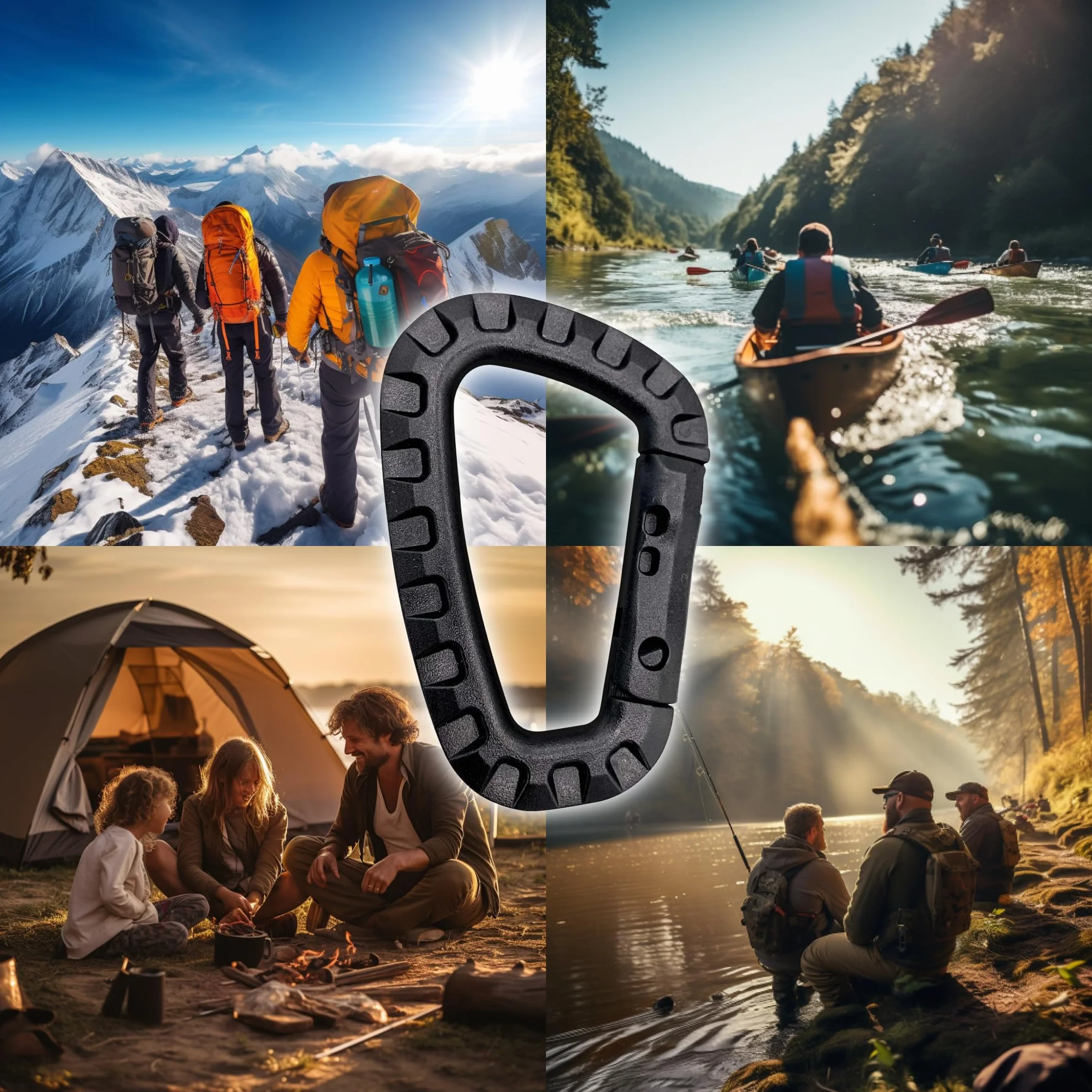 Mousquetons en Plastique Lot de 5 – Mousqueton Tactique Militaire Noir avec Fermeture à Ressort – Carabiner en Forme de D pour Sac à Dos, Camping