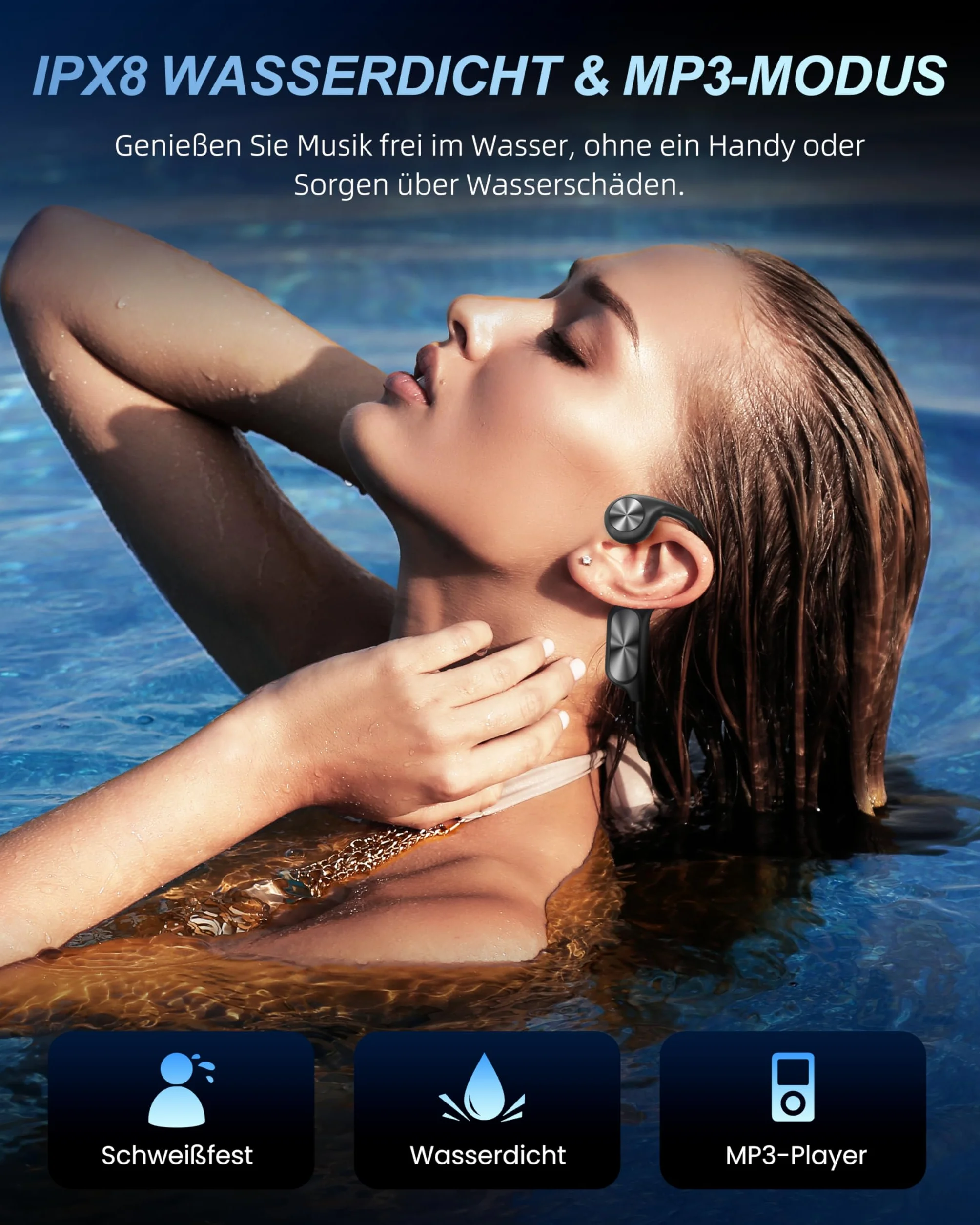 WalkerFit Casque Conduction Osseuse Bluetooth 5.4 Étanche IPX8 MP3 Intégré 32Go Écouteur Sport sans Fil Open Ear Léger