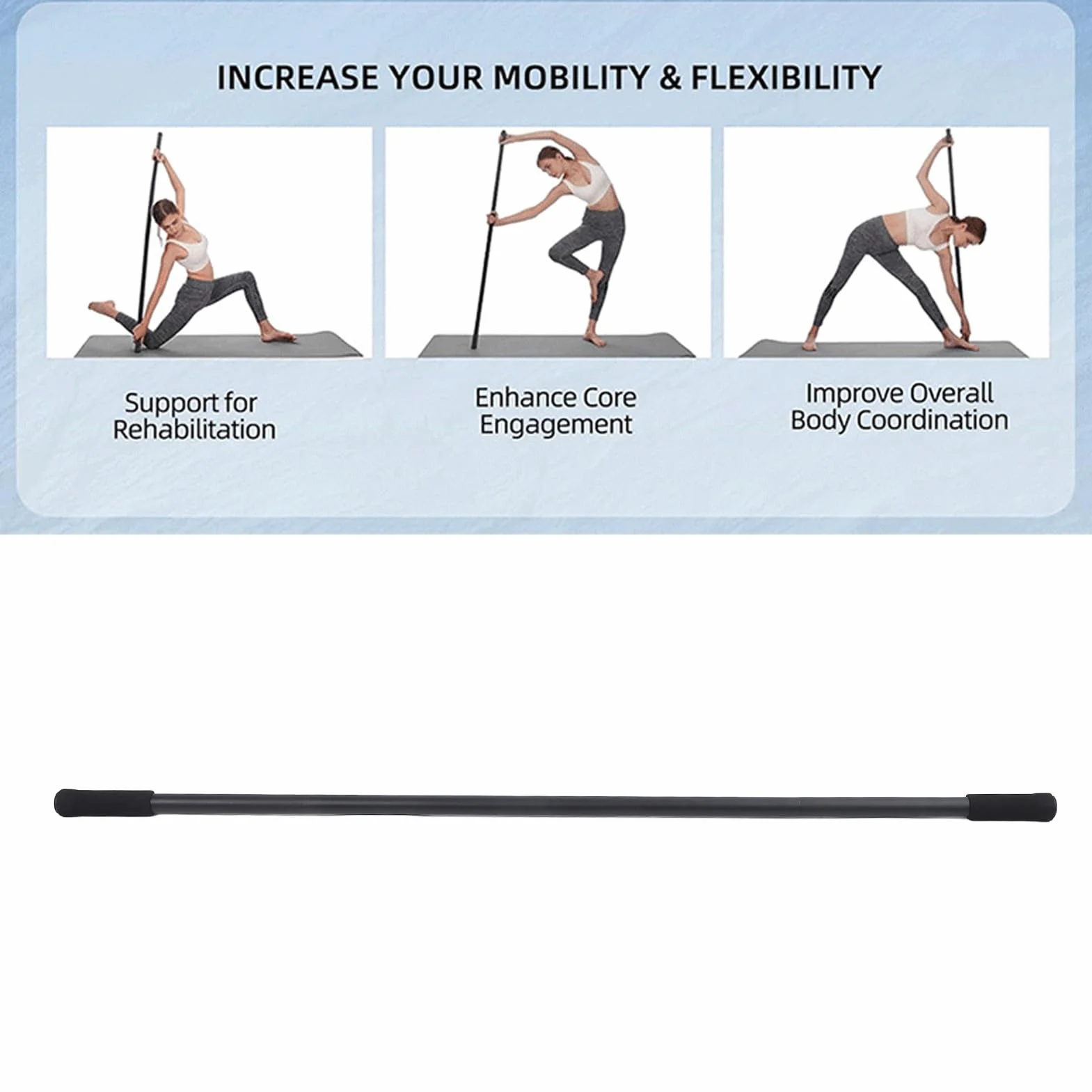Jeu de Bâton d'étirement 4pces en Acier Yoga Stick Portable