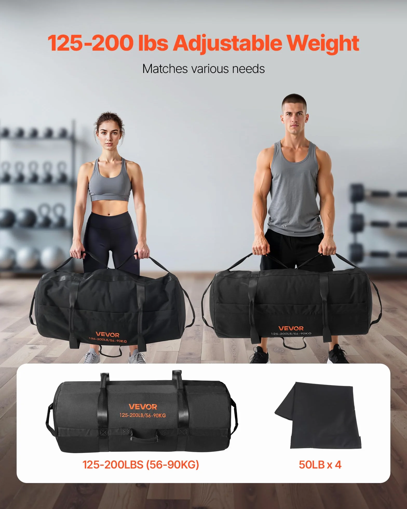 VEVOR Sac de Sable d'entraînement, Sac de Musculation Robuste avec poignées, Noir (Non rempli)