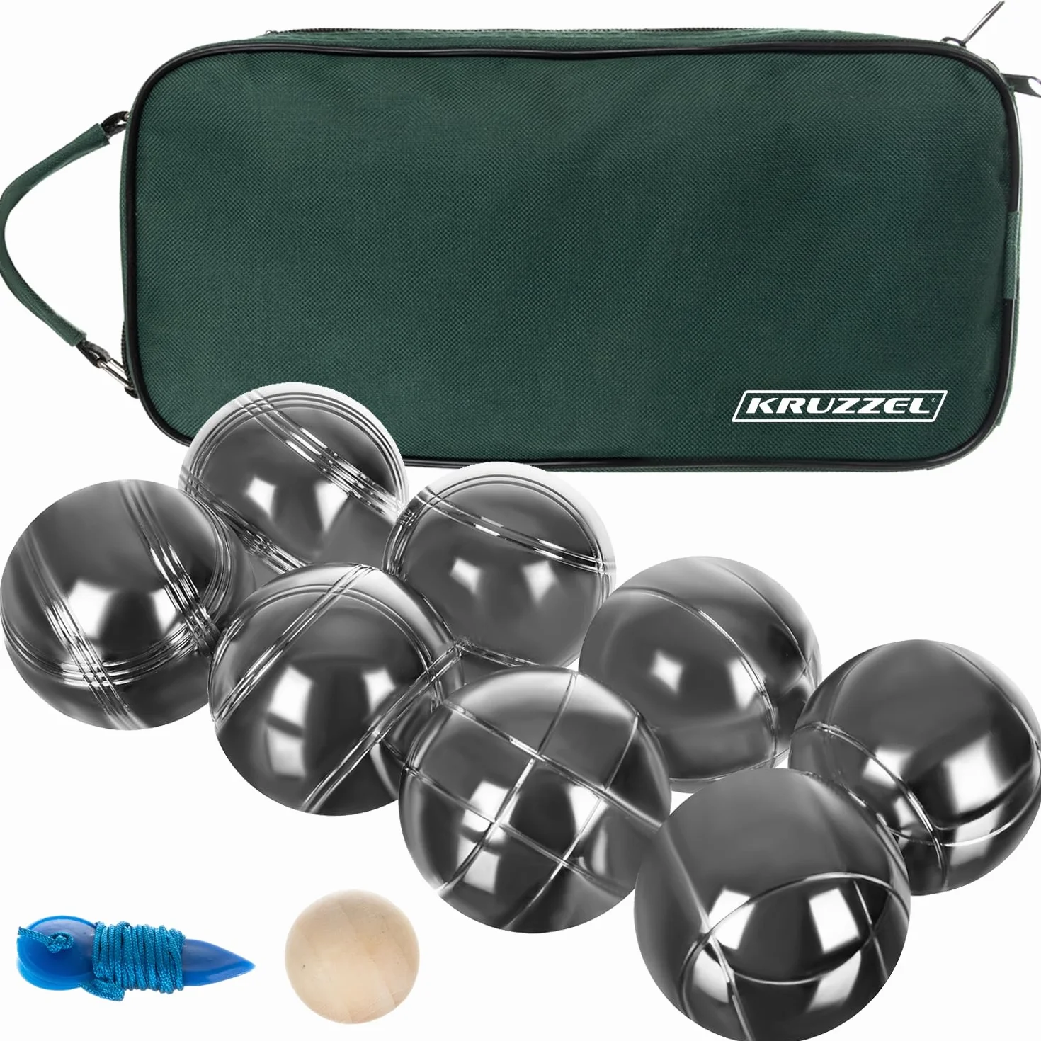 Lot de 8 boules de pétanque avec accessoires Motifs gravés Couvercle