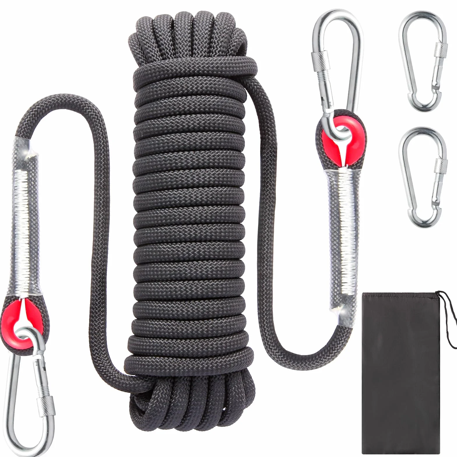 Corde d'escalade statique 10 mm Nylon sécurité extérieure avec mousquetons