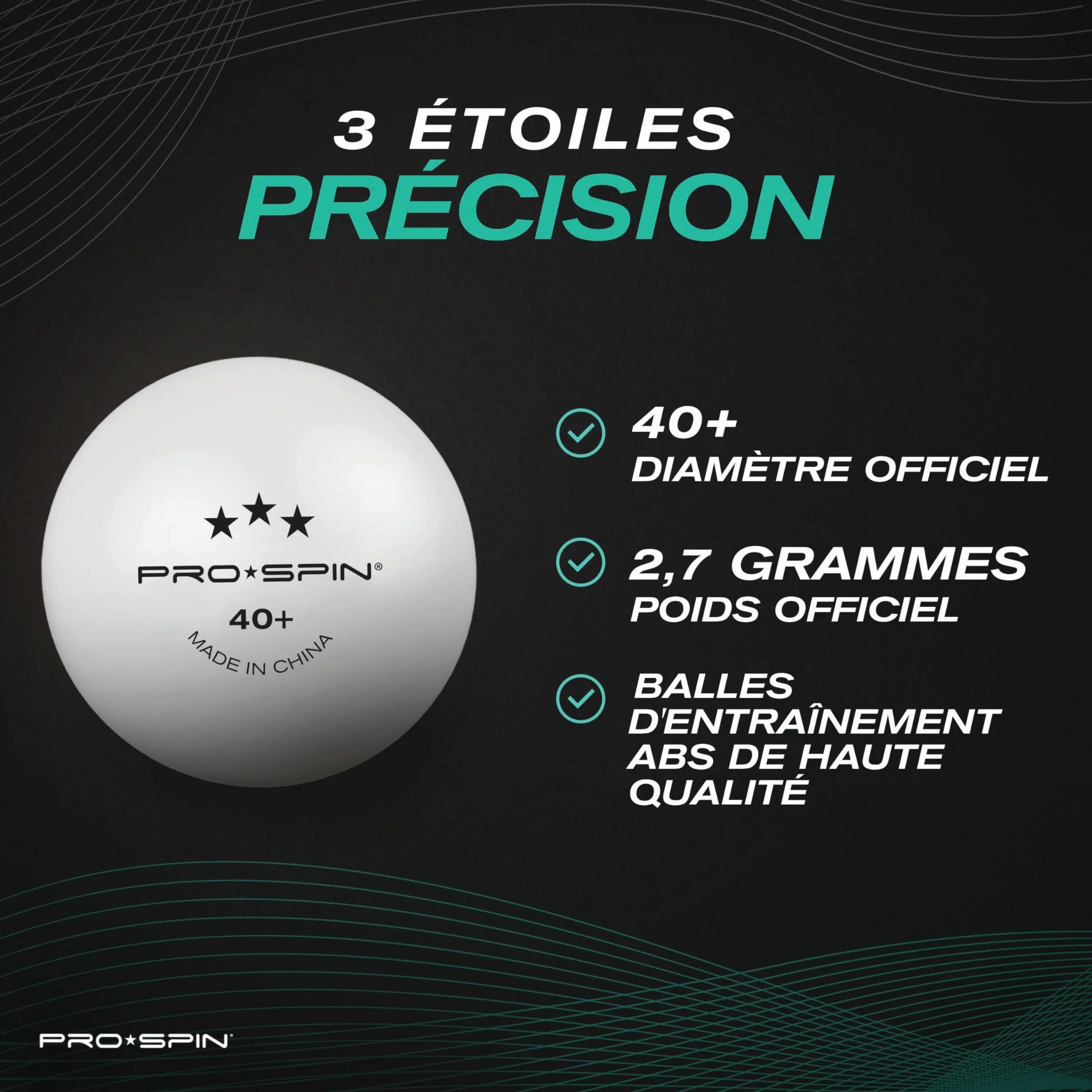 PRO-SPIN Balles de Ping-Pong 3 étoiles ITTF ABS 40+ pour Tennis de Table Professionnel