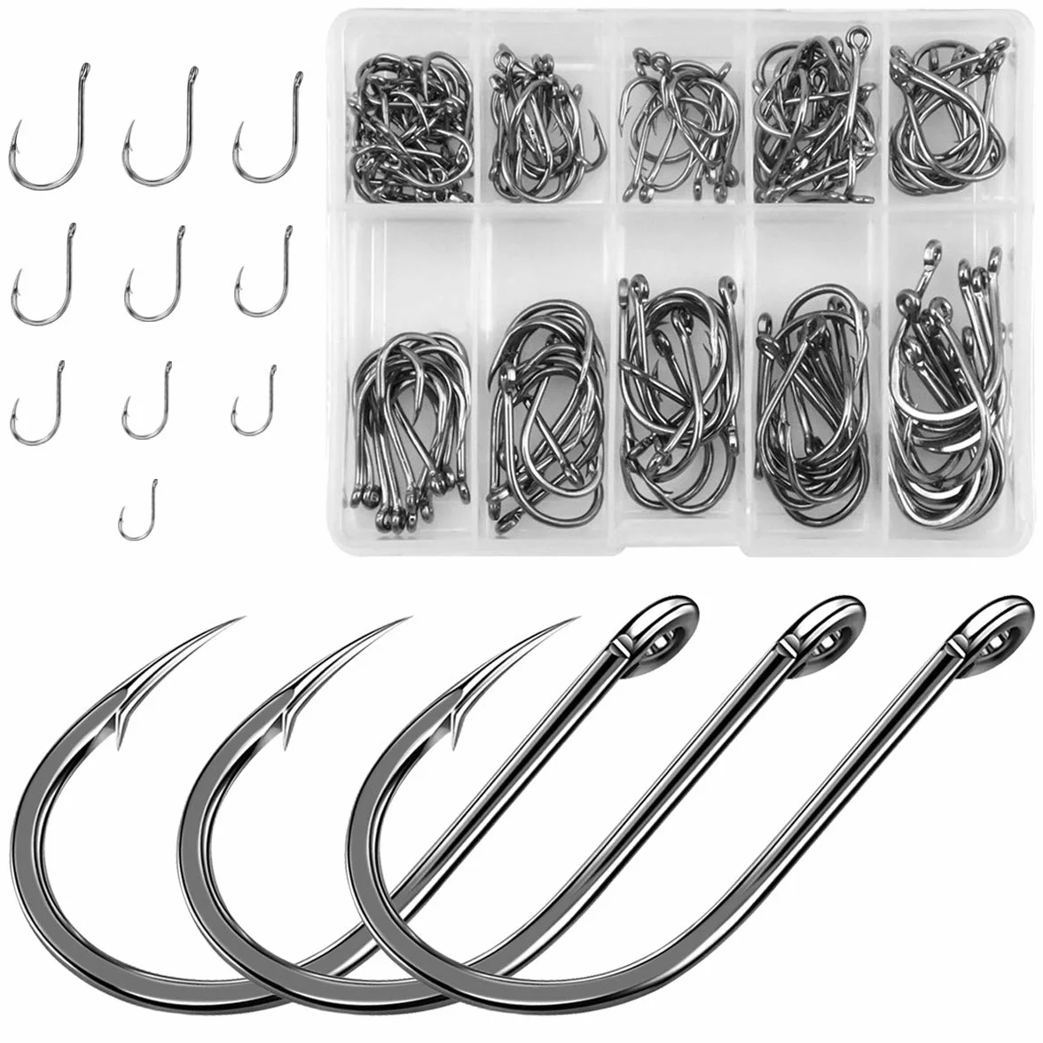 Jinlaili Hameçon de Pêche, 100 PCS Hameçons Barbelés en Acier Carbone, 3# - 12#