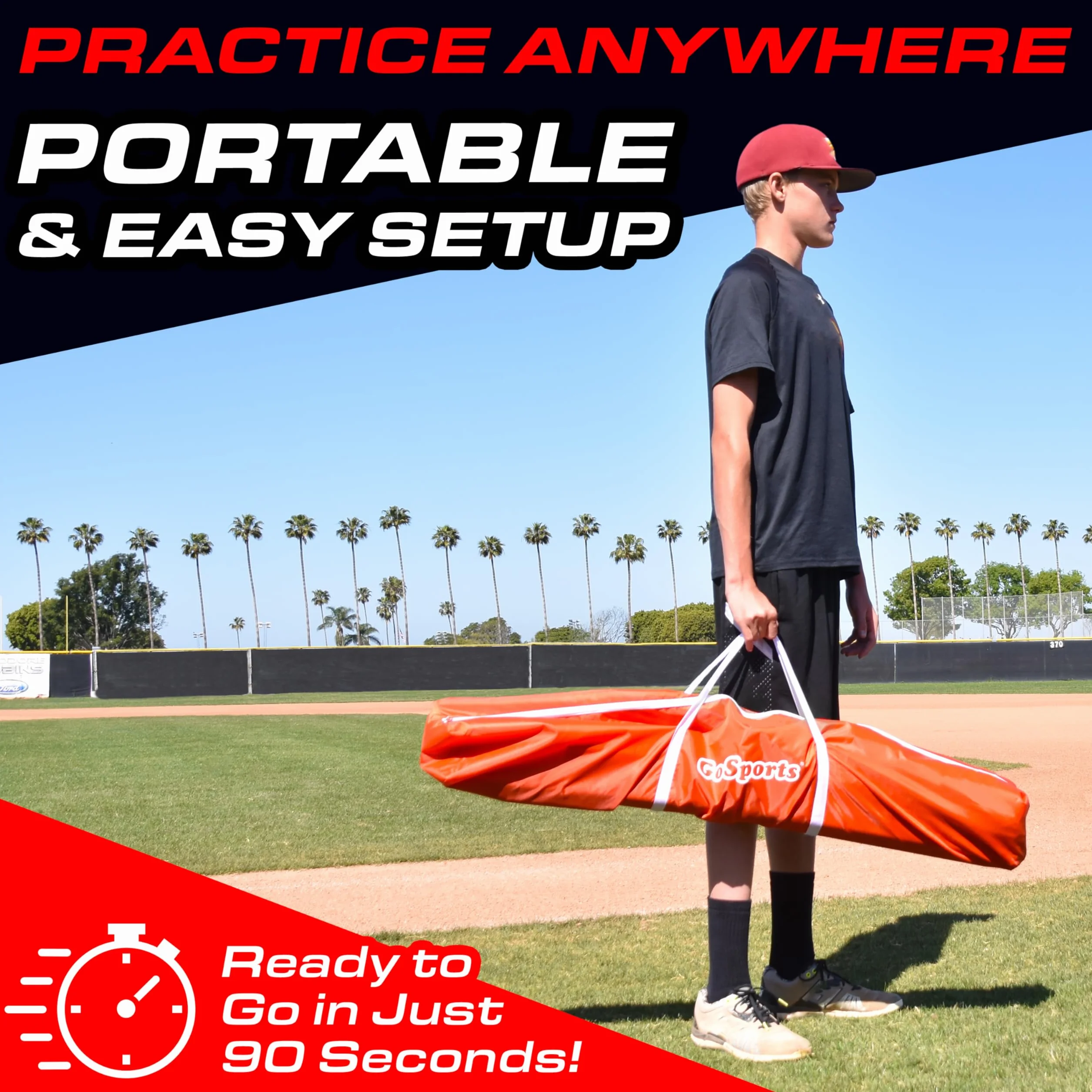 GoSports 7'x7' Baseball Softball Practice Hitting Pitching Net with Bow Frame, Carry Bag, Strike Zone