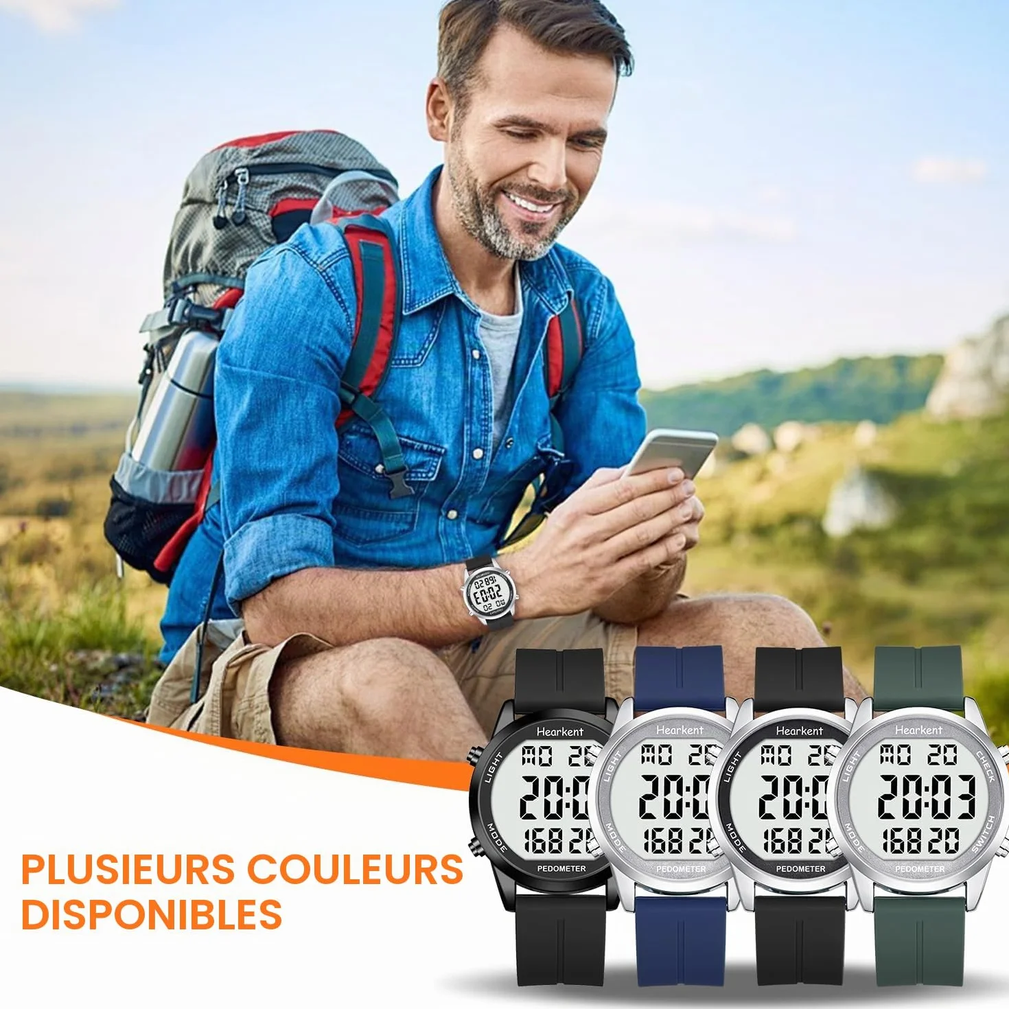 Montre podomètre grands chiffres LCD compteur pas calories sans application