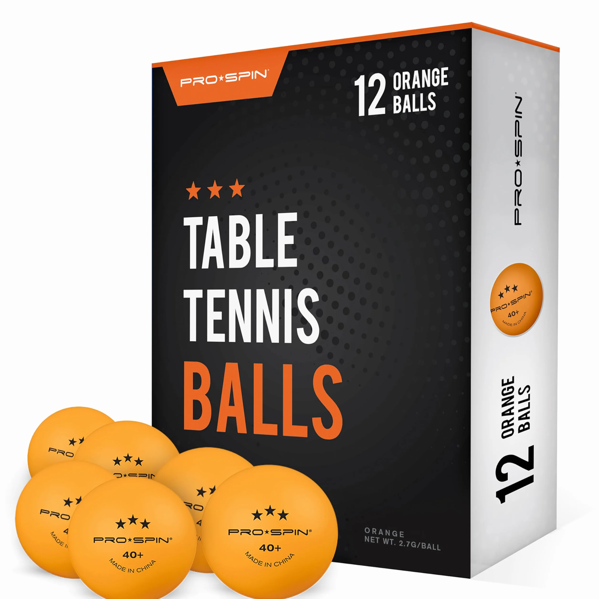 PRO-SPIN Balles de Ping-Pong 3 Étoiles Orange 40+ ABS Lot de Balles pour Tennis de Table Intérieur Extérieur