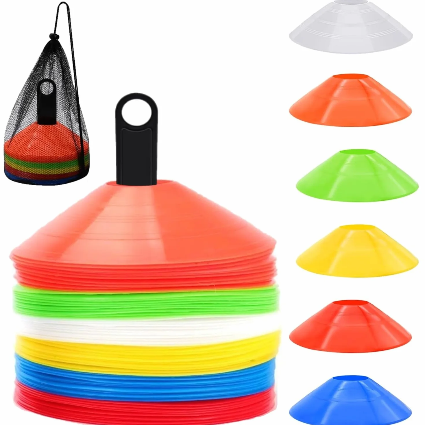 LATERN 60 Pièces Cônes de Marquage Football 19CM avec Sac de Transport et Support pour Basketball Soccer Entraînement (6 Couleurs)