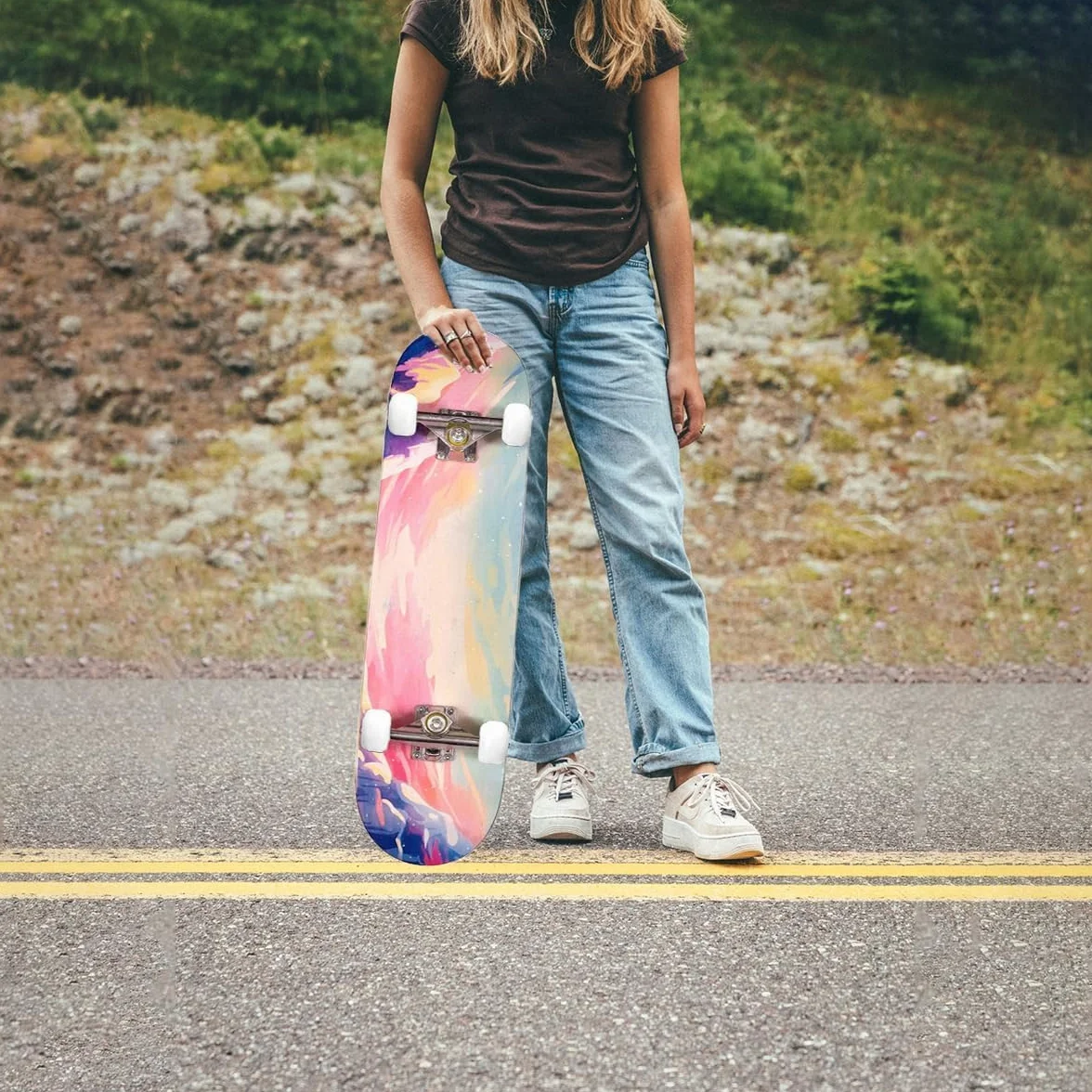 ERNAN Skateboard 80x20cm Adulte Enfant Débutant Plateau 7 Plis Érable Alpin Roulement ABEC-7 T-Tool