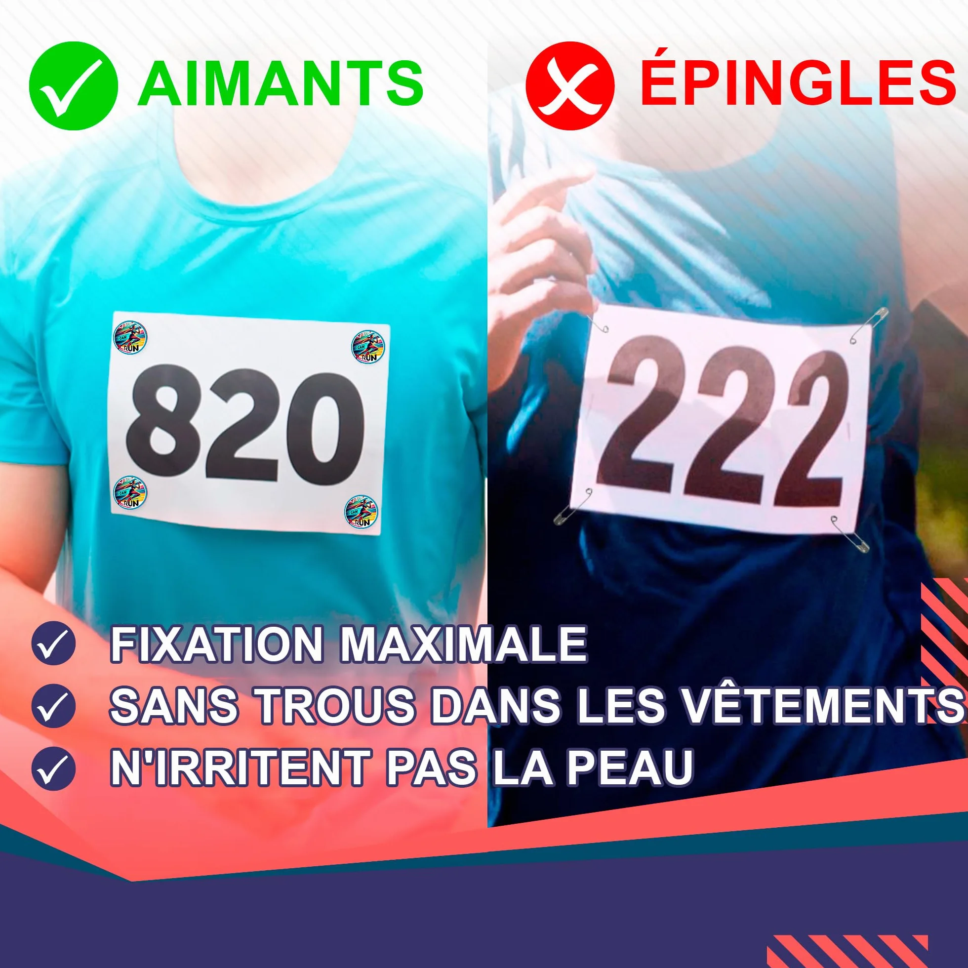 Porte-dossard Aimant Running Pack 4 Aimants Dossards Triathlon Fixation Haute Résistance Trail Femme Accessoire