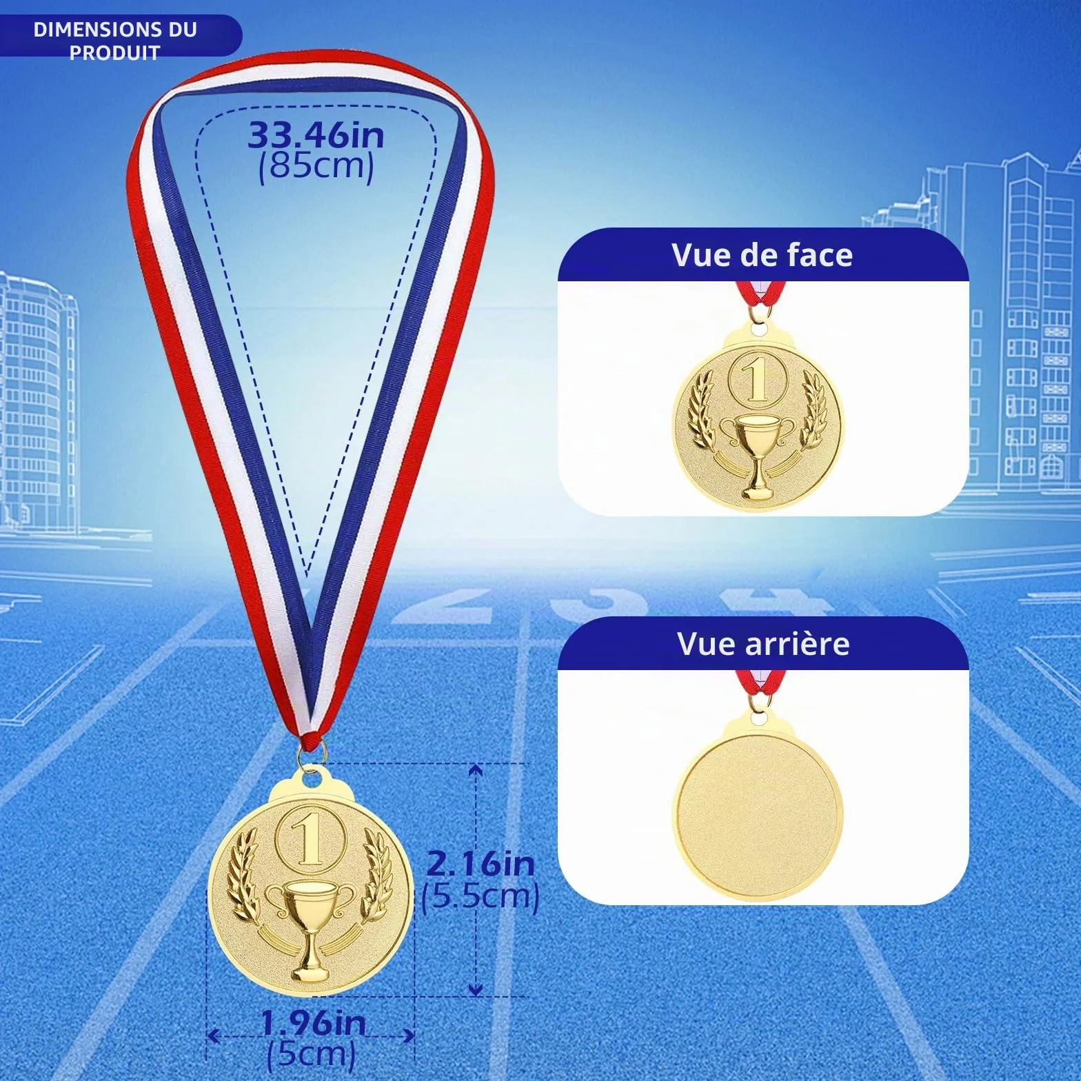 Médailles Métal Diamètre 5 cm avec Collier pour Enfants Compétition Sports Jeux