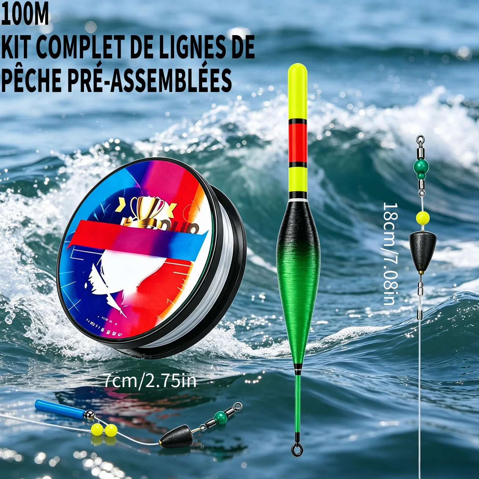 Ligne de Pêche Automatique 120m avec Flotteur à Changement de Couleur Haute Sensibilité