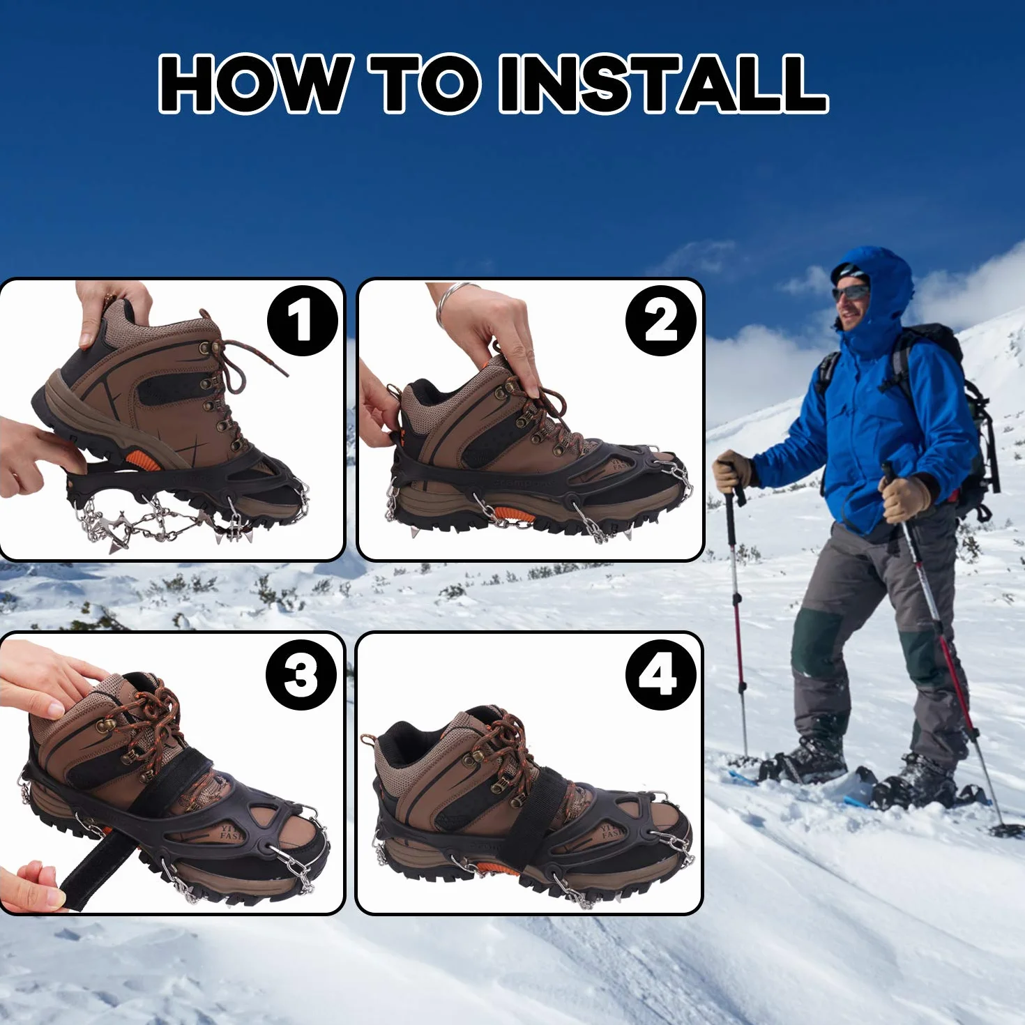 WIN.MAX Crampon Antidérapent Crampons Neige Glace 19 Dents Acier sans Soudure Protection Randonnées Chasse