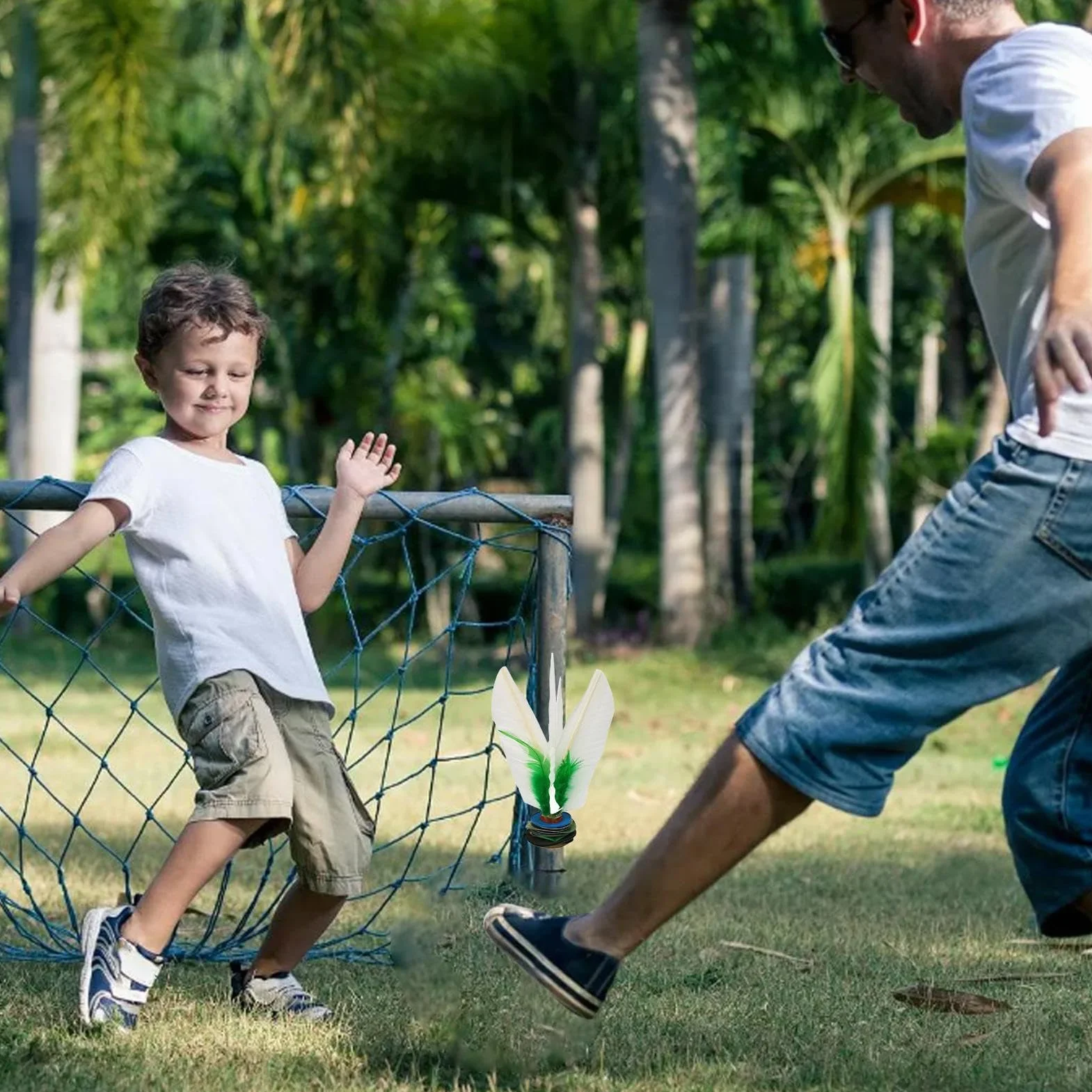 Chinese Jianzi Shuttlecock - White Feathers Foot Kick Handwheel Fitness Sports Outdoor Toy for Kids Adults