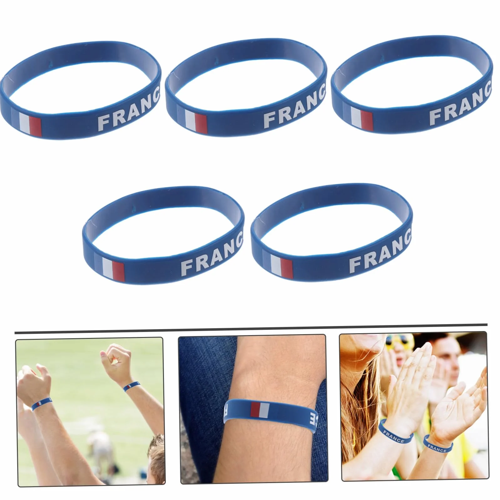 Lot de 5 bracelets en silicone avec drapeau de la France imprimé pour homme et femme