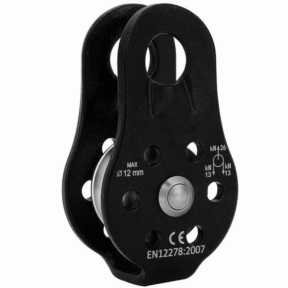 Poulie Escalade 26 KN Alliage Aluminium Simple Corde 12 mm Noir