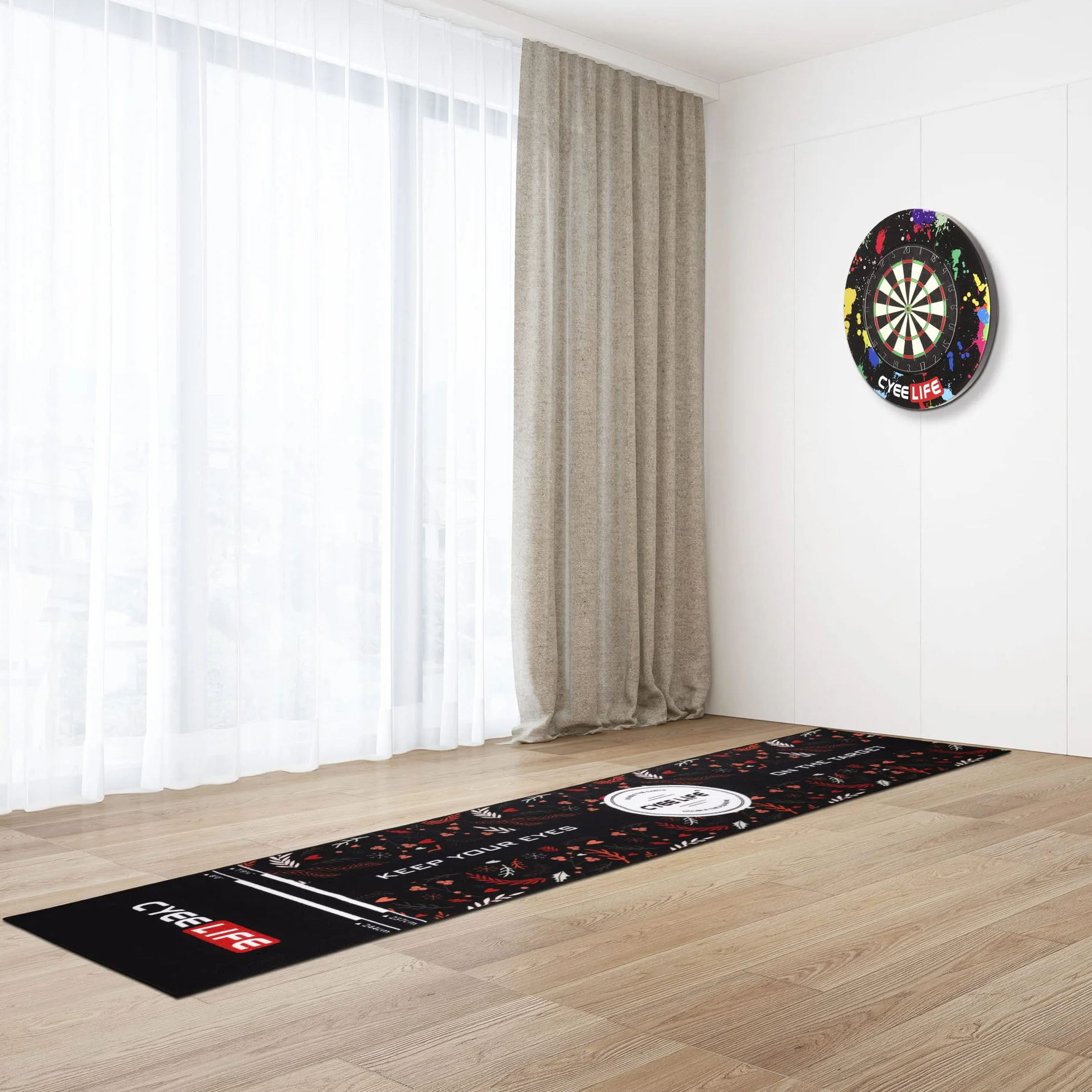 CyeeLife Tapis de Fléchettes avec Ligne de Lancer, Pointe Acier et Molle, Multi-Style
