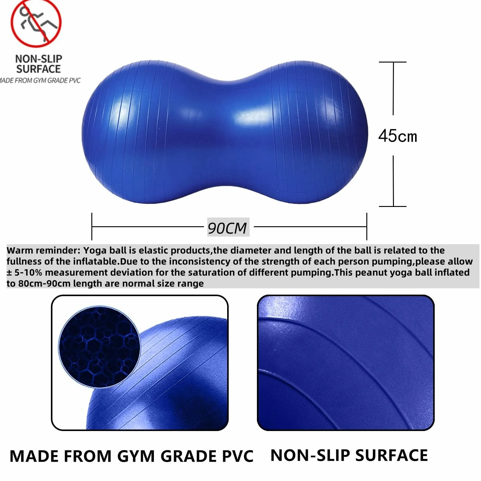 Ballon Gym Cacahuète d'Exercice pour Yoga, Grossesse, Accouchement et Fitness (Pompe Incluse)
