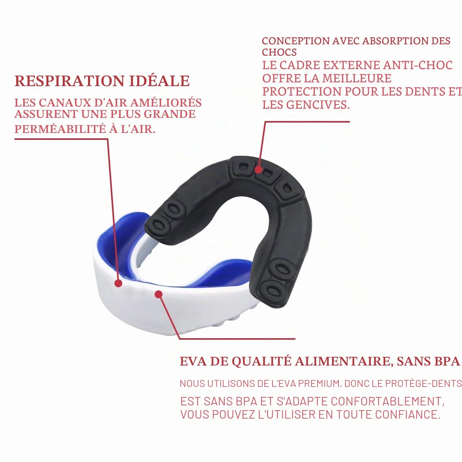 Protège Dents Sport Enfant Moulable Bouclier de Gomme avec Étui Portable Transparent 3 Pièces