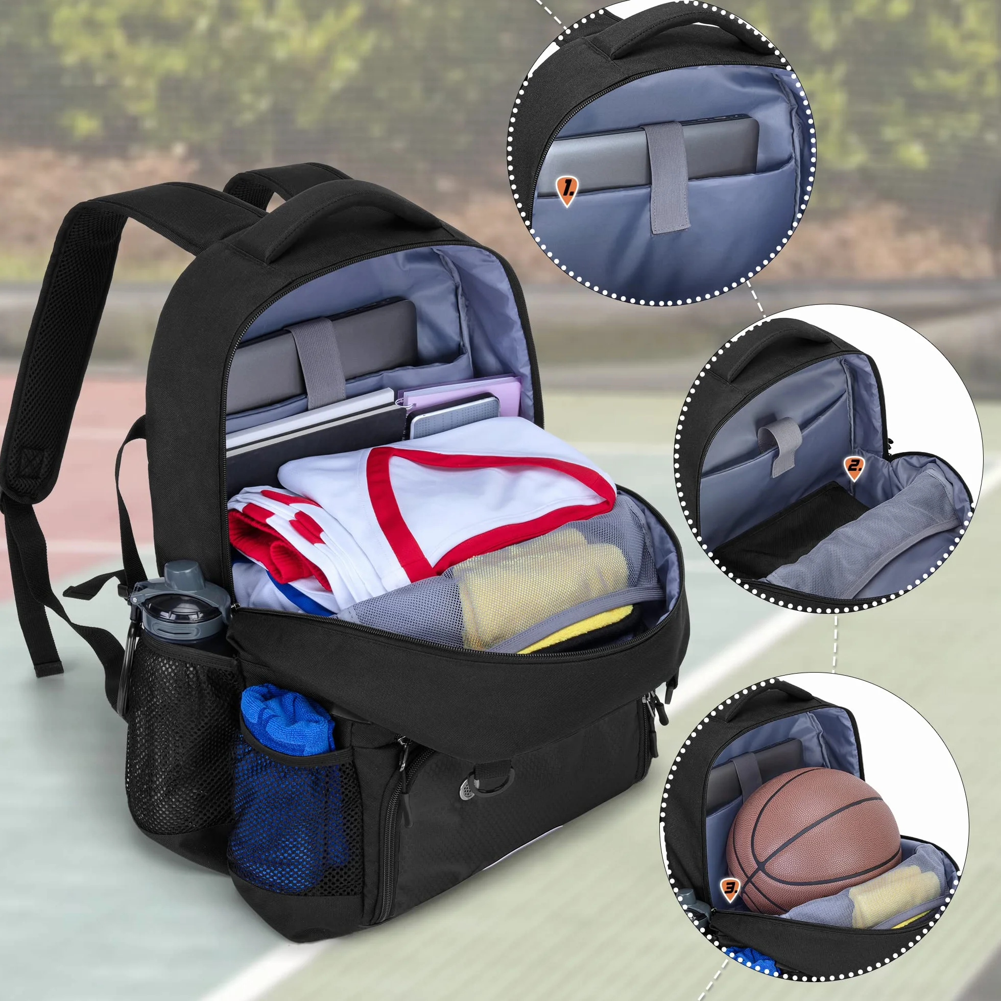 DSLEAF Sac de Basket-Ball avec Filet Extérieur et Compartiment à Chaussures
