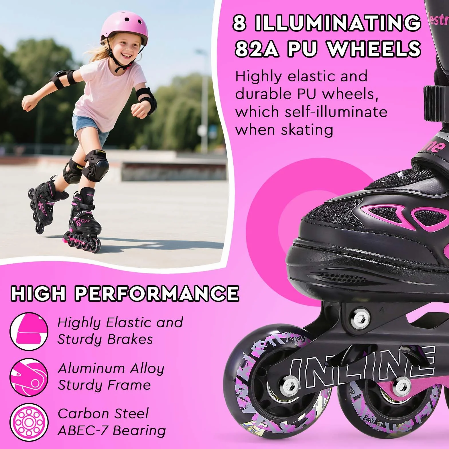 Patins à roulettes réglables Enfant Fille 3-9 Ans avec lumières pour débutants