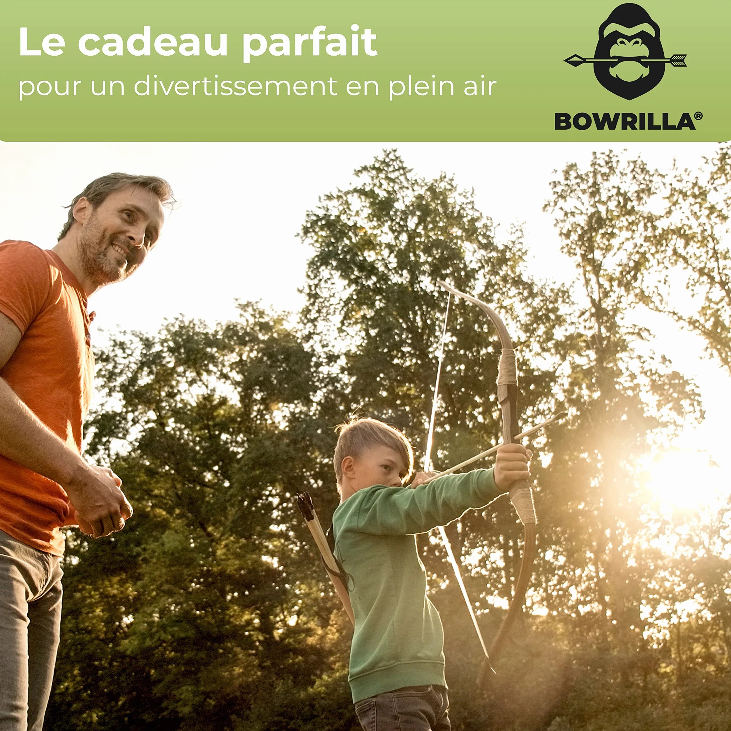 BOWRILLA® Kit de tir à l'arc pour enfants avec 10 flèches, carquois et cibles