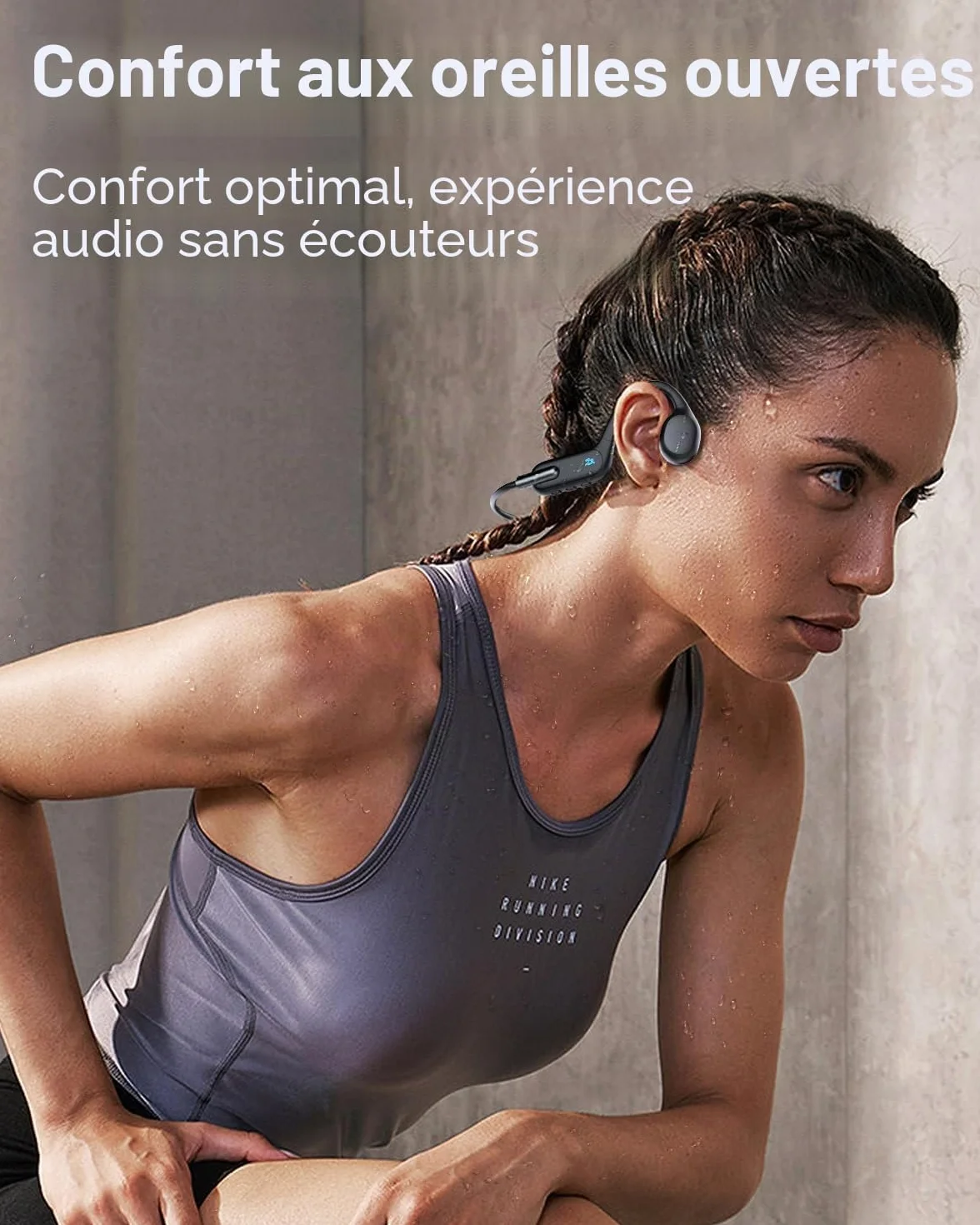 HIFI WALKER Casque à Conduction Osseuse IPX8 Étanche Natation, Écouteurs sans Fil Open-Ear Bluetooth 5.3, Lecteur MP3 32 Go Course Vélo