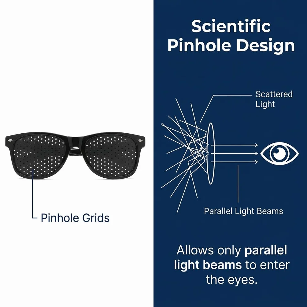 Lunettes Sténopéïques à Grille pour Réduction Fatigue Oculaire, Branches Pliables, Idéales Écrans Lecture