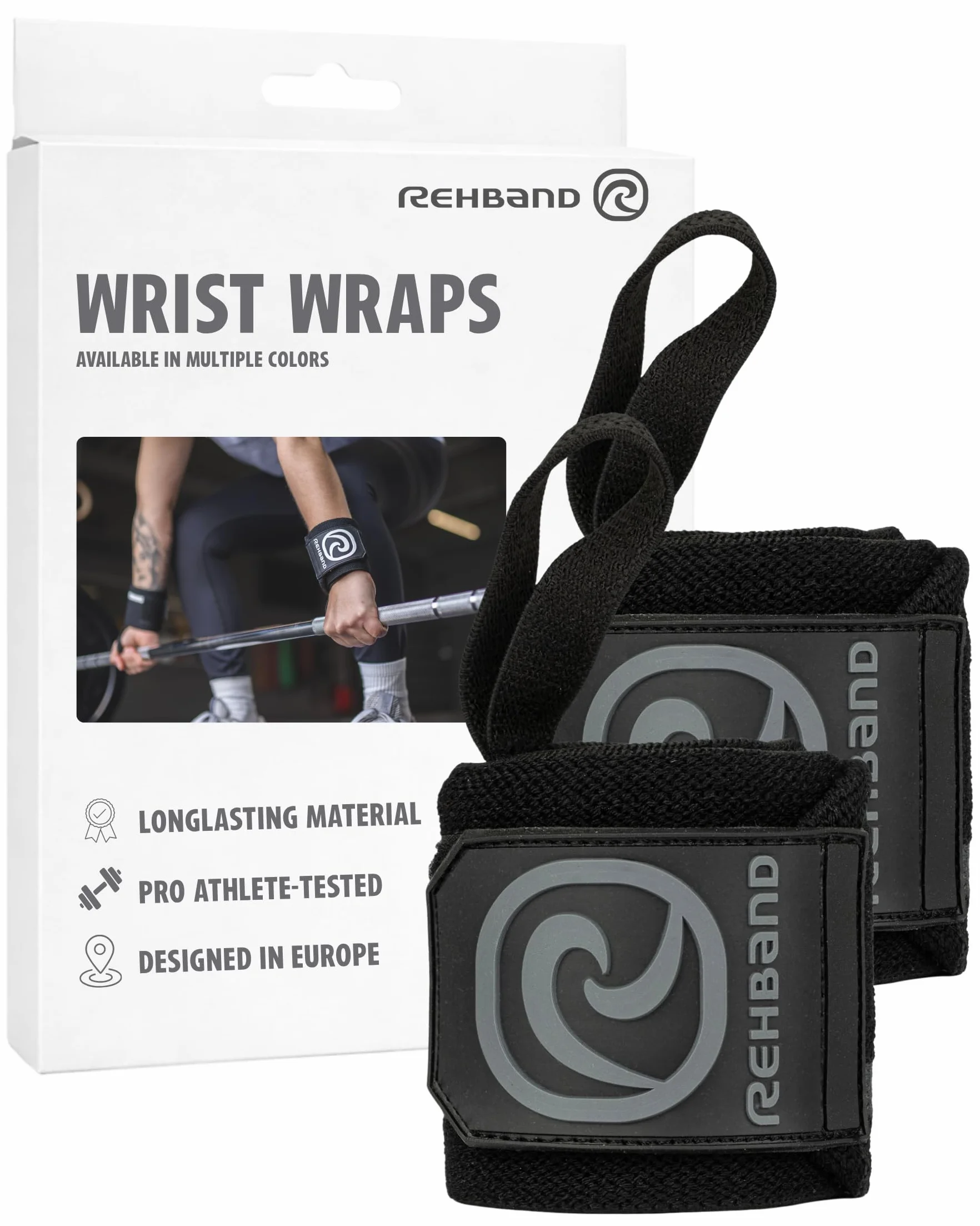 Rehband Protège Poignet, Support Poignet, Crossfit, 1 Paire Unisexe, Carbon/Noir, Taille Unique
