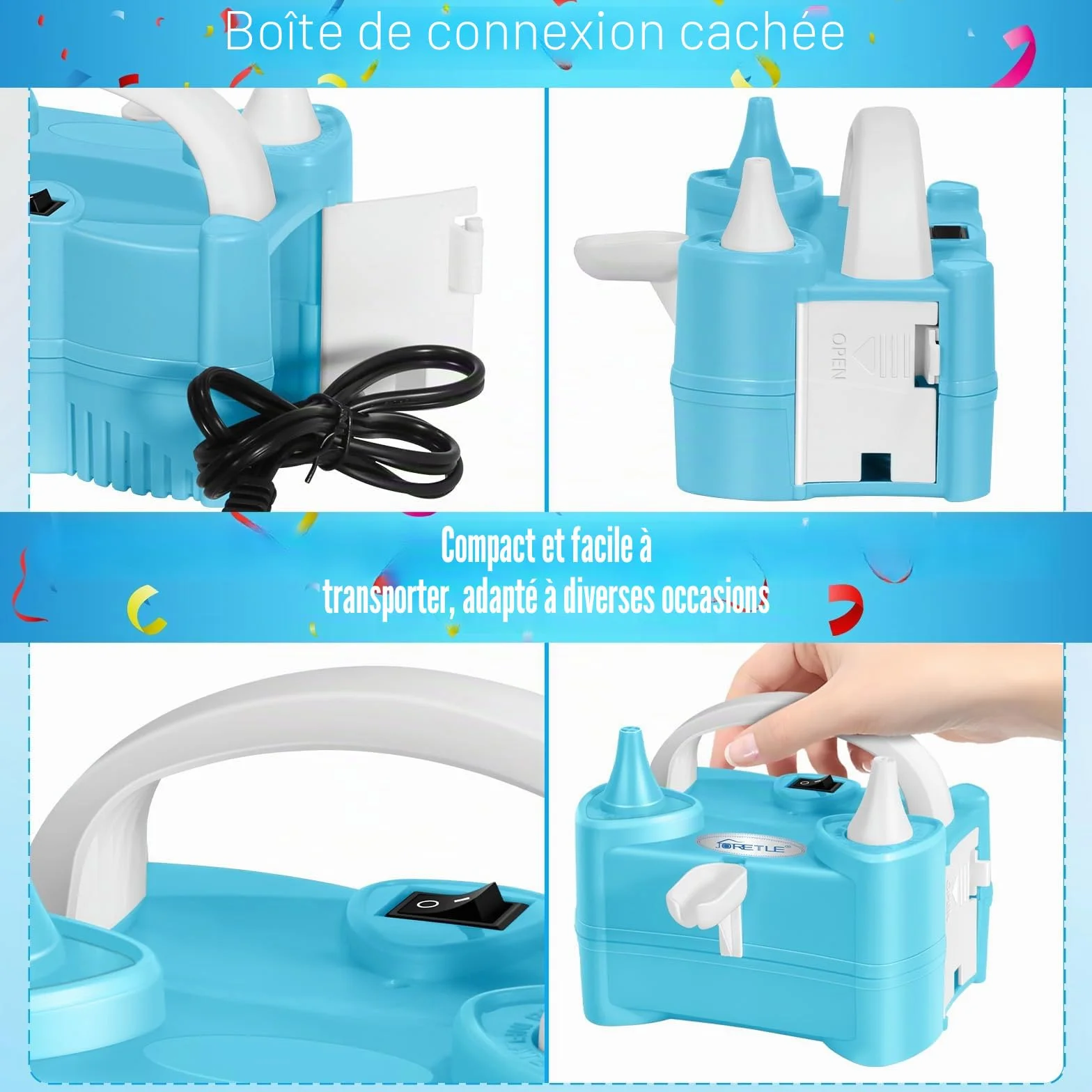 Pompe à Ballon Électrique Portable, Gonfleur avec Porte-Ballon et 2 Buses