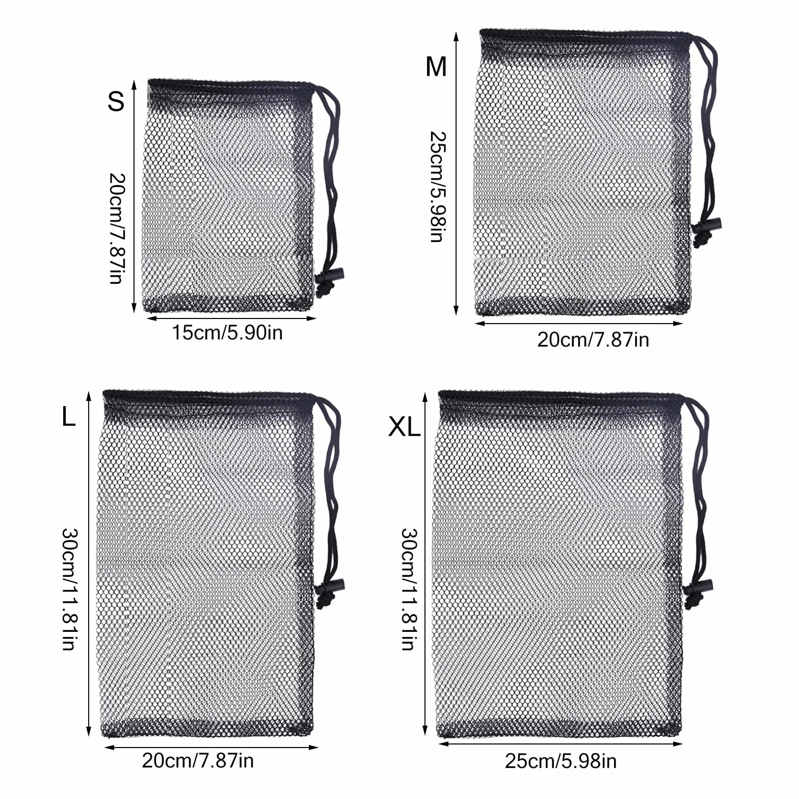 Sac de balle de golf noir en maille nylon solide et légère avec cordon de serrage