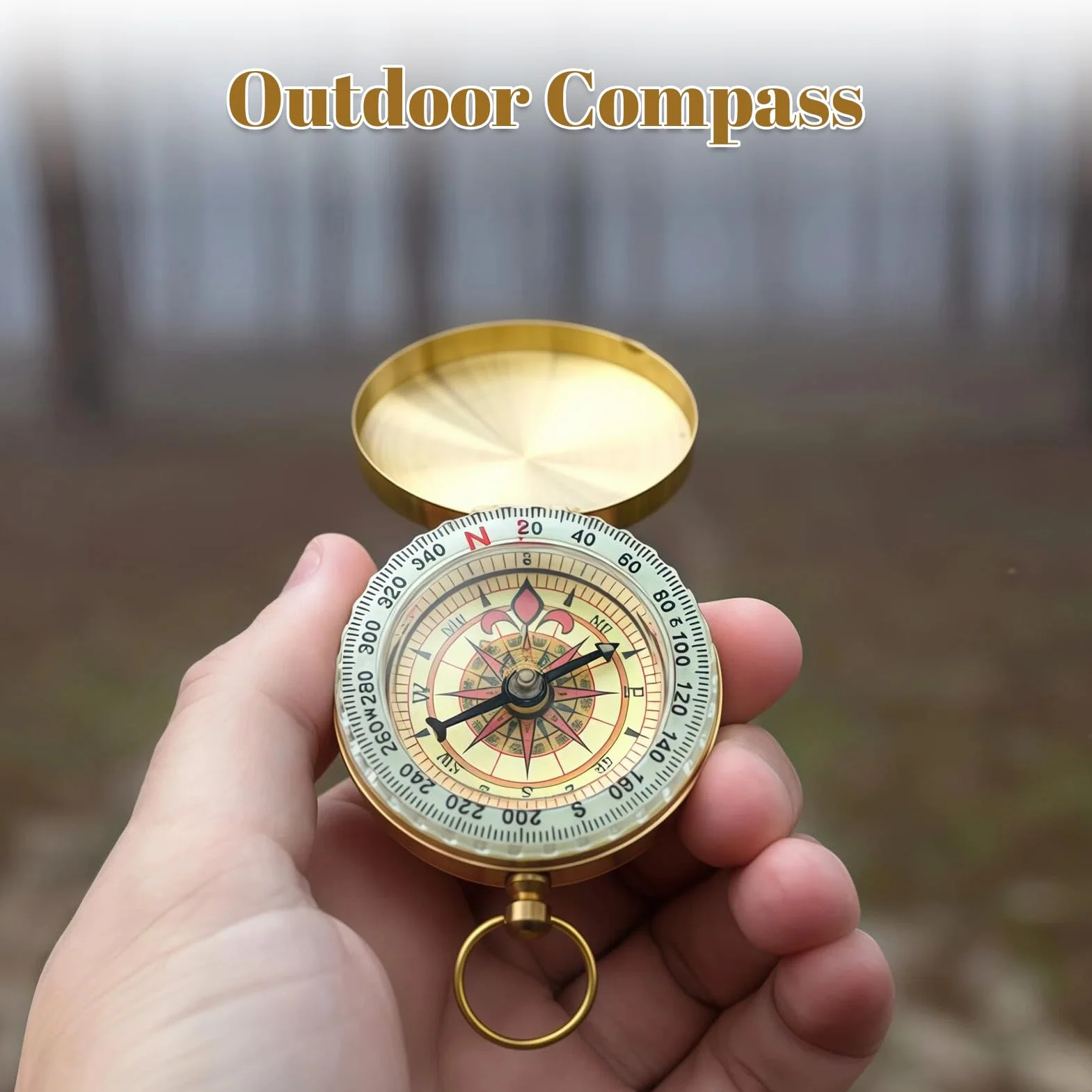 Boussole Vintage en Laiton, Boussole de Poche Étanche avec Lumière pour Randonnée Camping Navigation