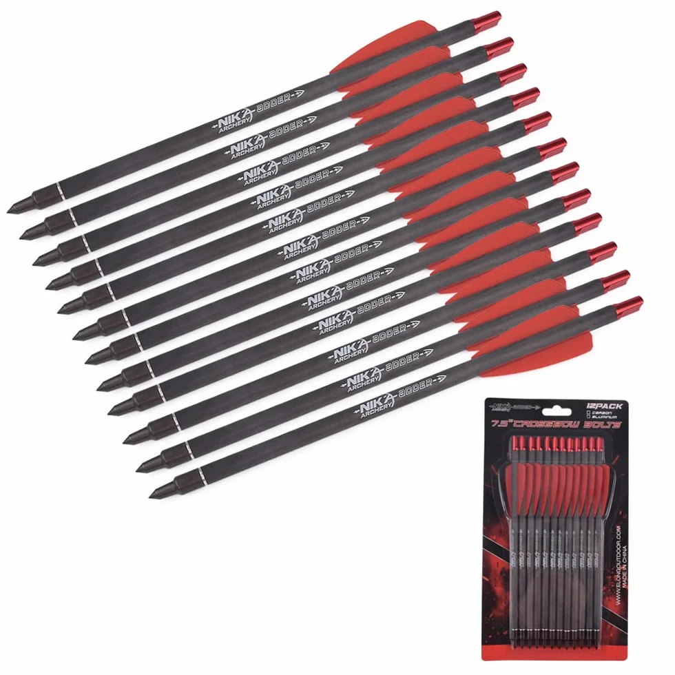 Lot de 12 boulons d'arbalète 7,5" carbone ailettes 5" pour chasse et tir à l'arc