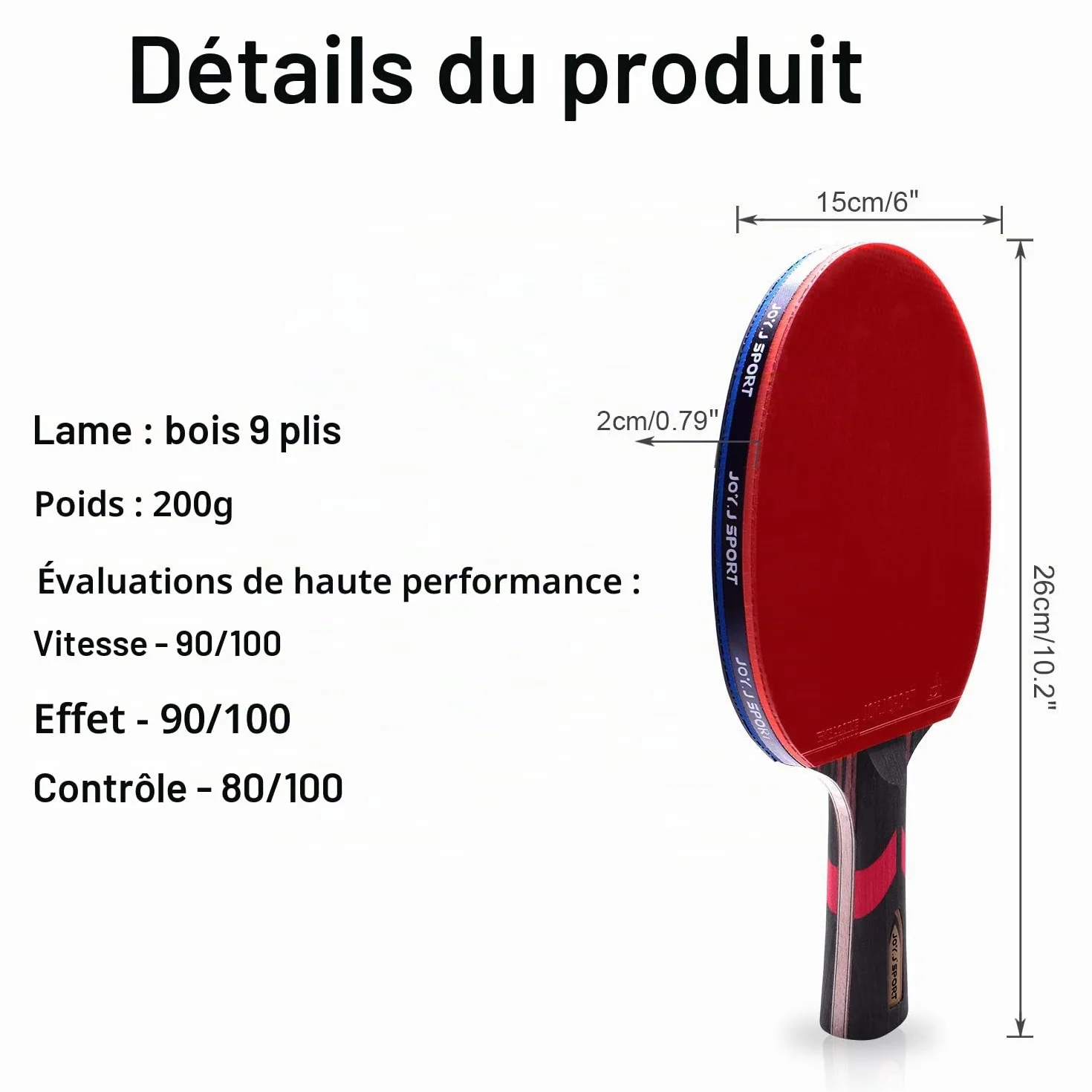 Raquette de tennis de table professionnelle en bois 9 plis approuvée ITTF avec sac de rangement