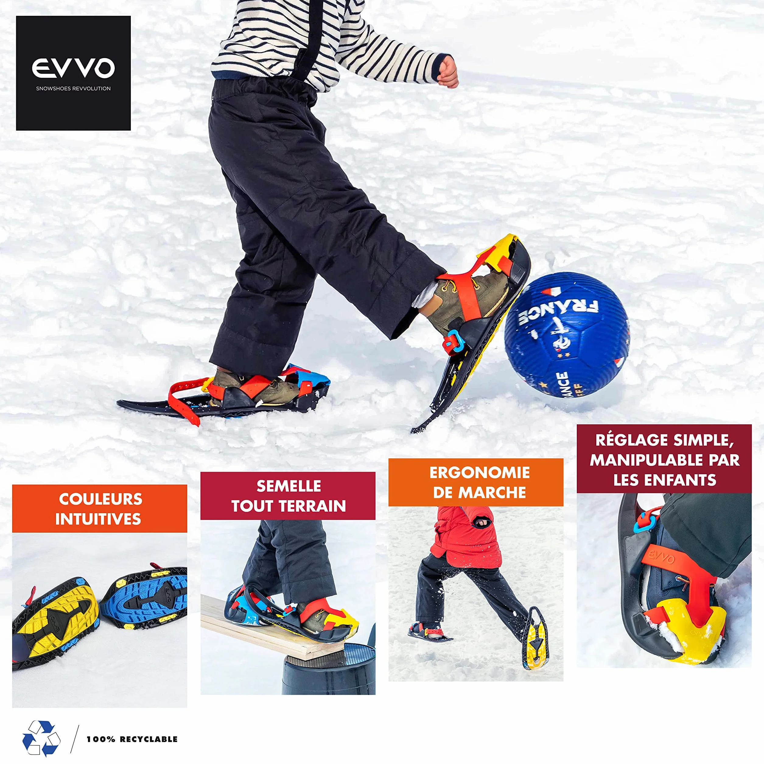 EVVO SHOSHIBAA Raquette Neige Enfant Fixations Réglables Crampons Souples Tout Terrain Randonnée