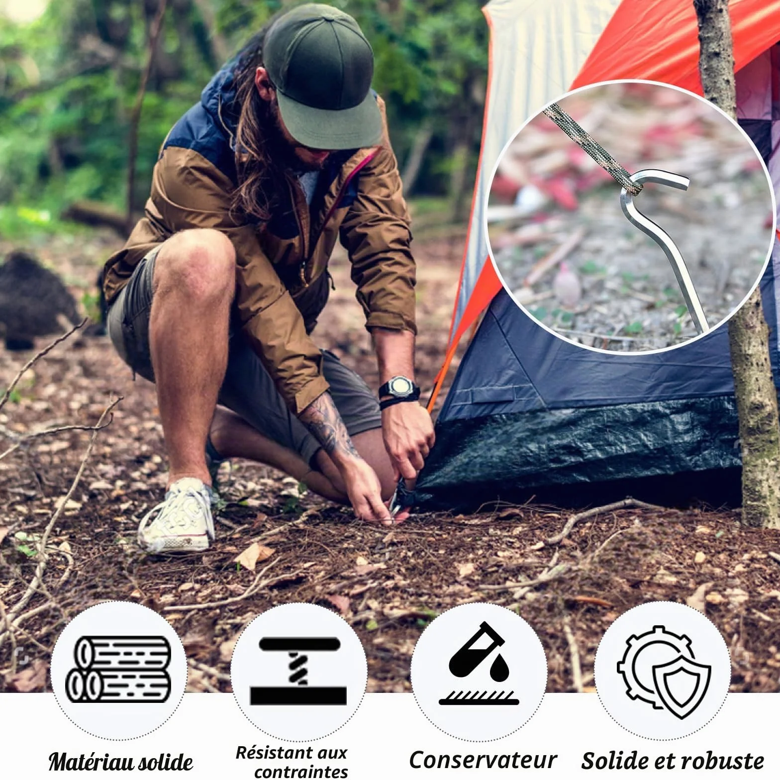 Sardines Camping en Aluminium 18 cm - Piquets de Tente pour Camping Plein Air