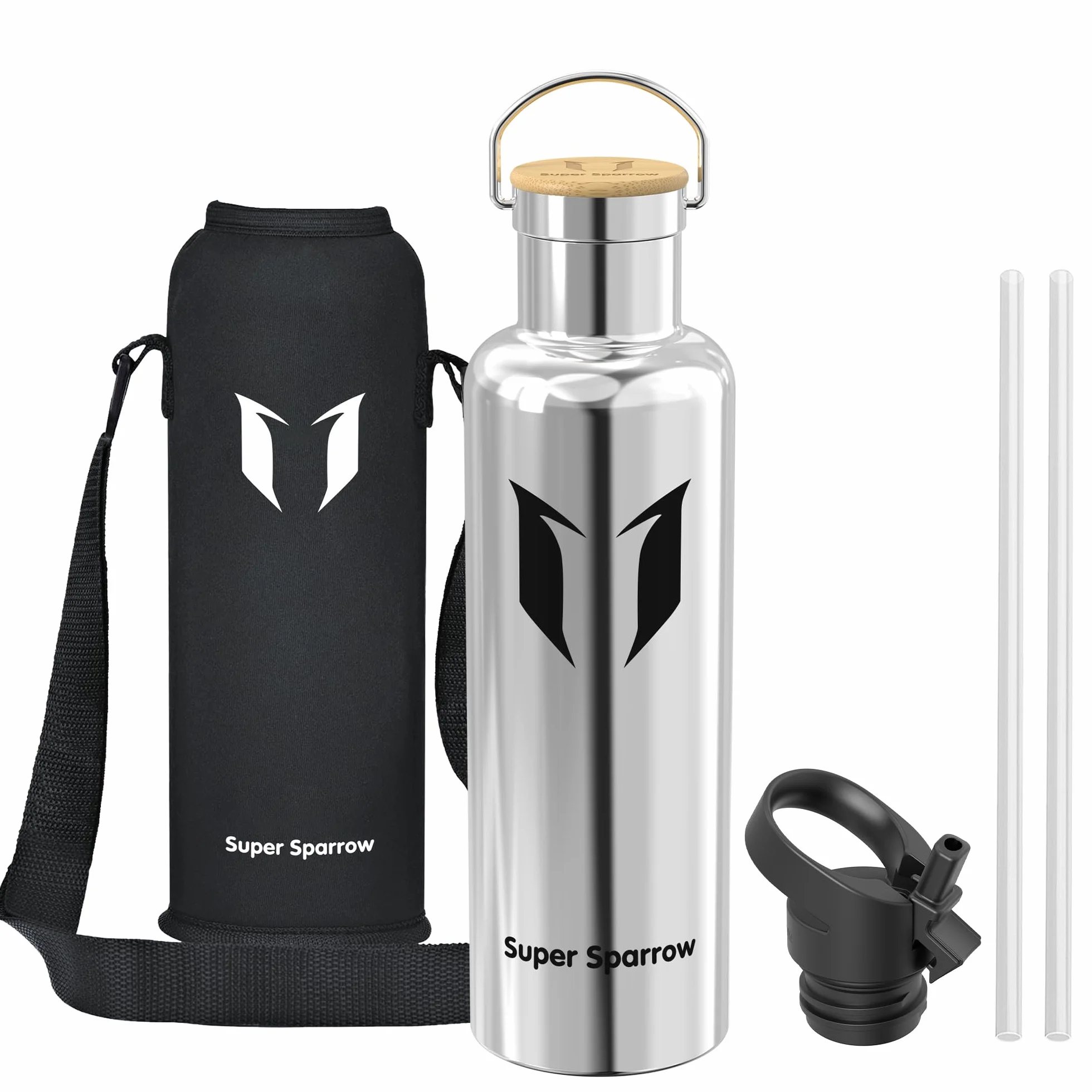 Gourde Isotherme INOX 500ml 750ml 1L Étanche Sport sans BPA avec 2 Bouchons