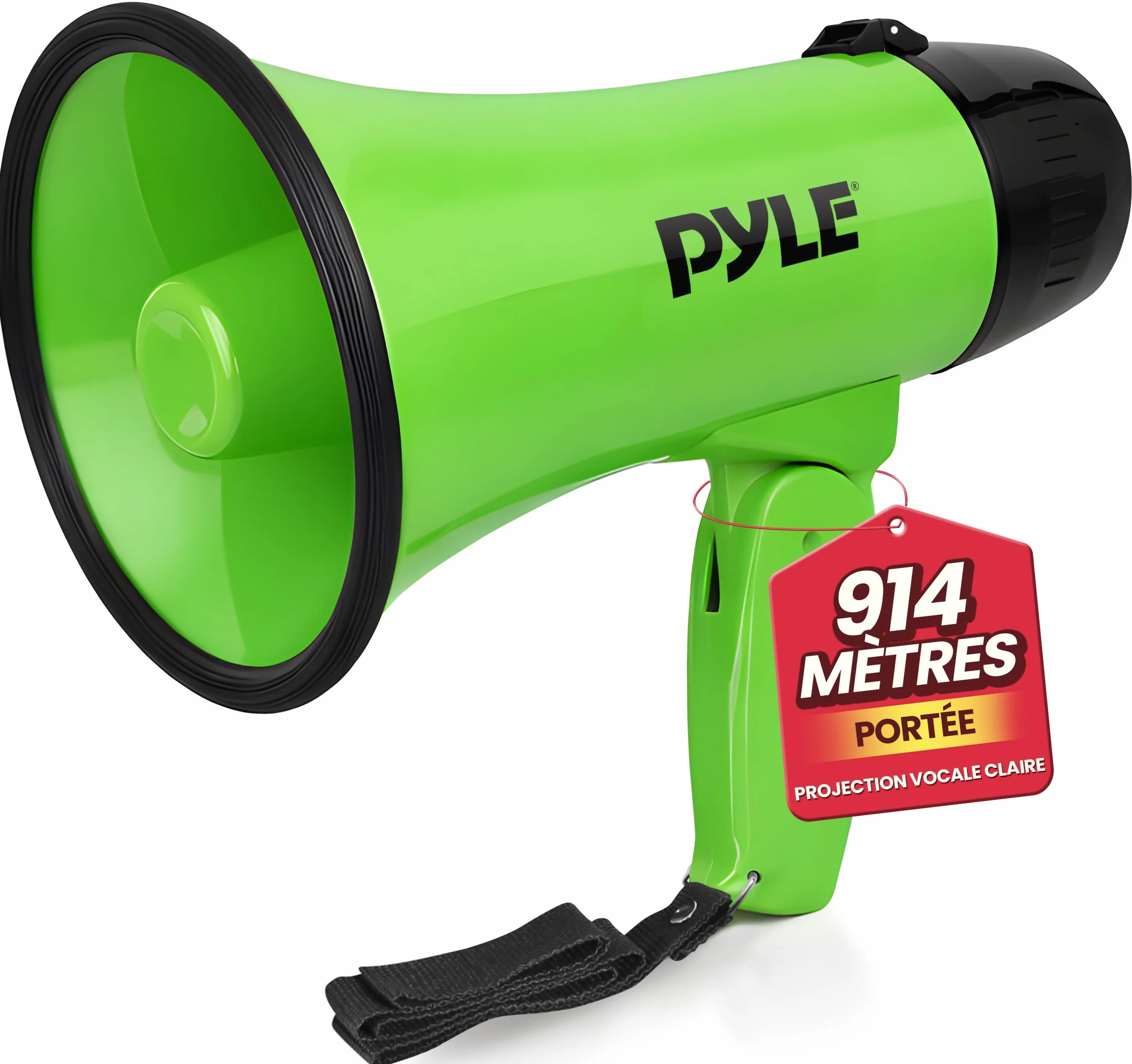 Pyle Mégaphone Portable 20W avec Sirène, Microphone, 2 Modes, Poignée Pliante - Vert